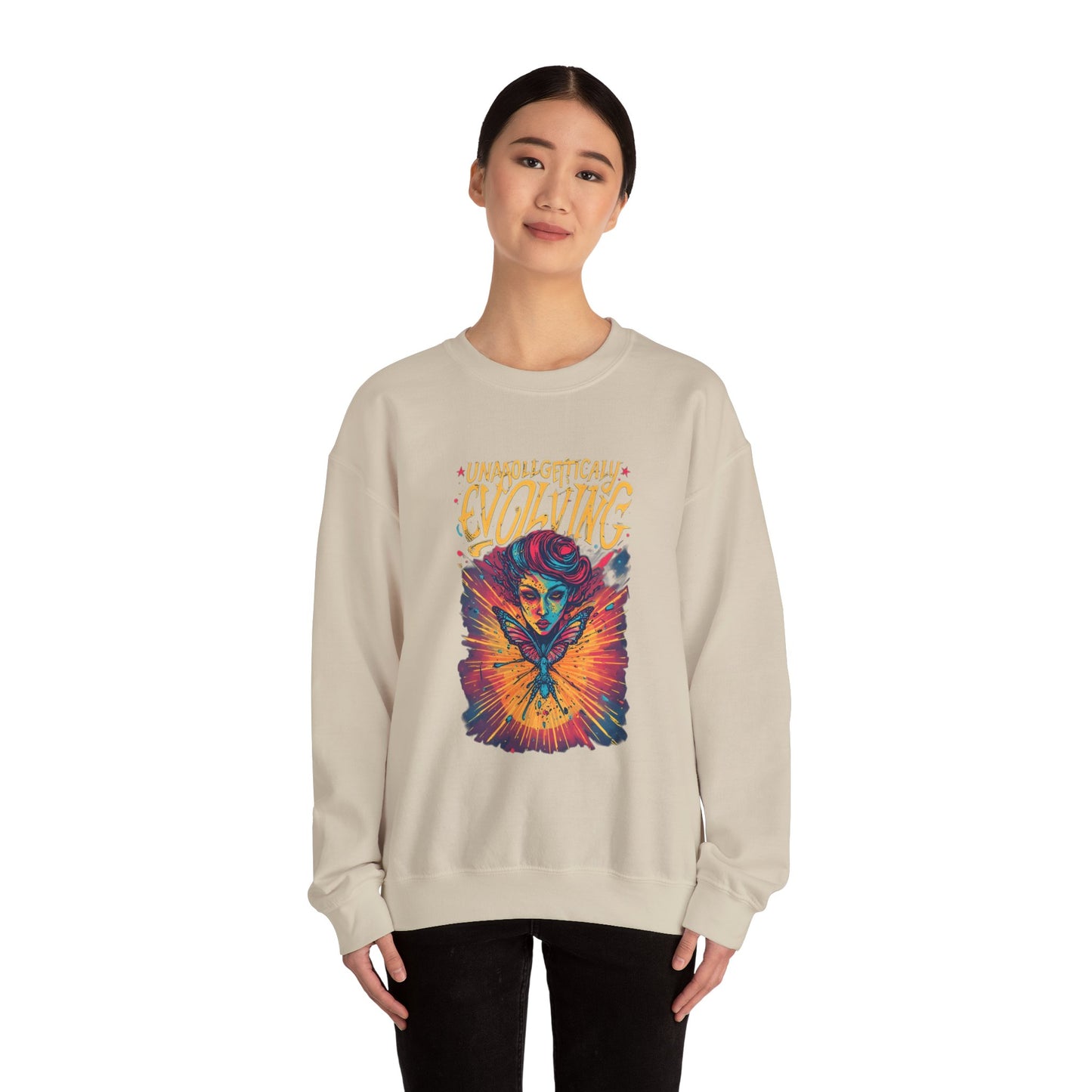 Evolving Butterfly Crewneck Sweatshirt — "Unafraid, Authentically Evolving" Inspirational Pullover