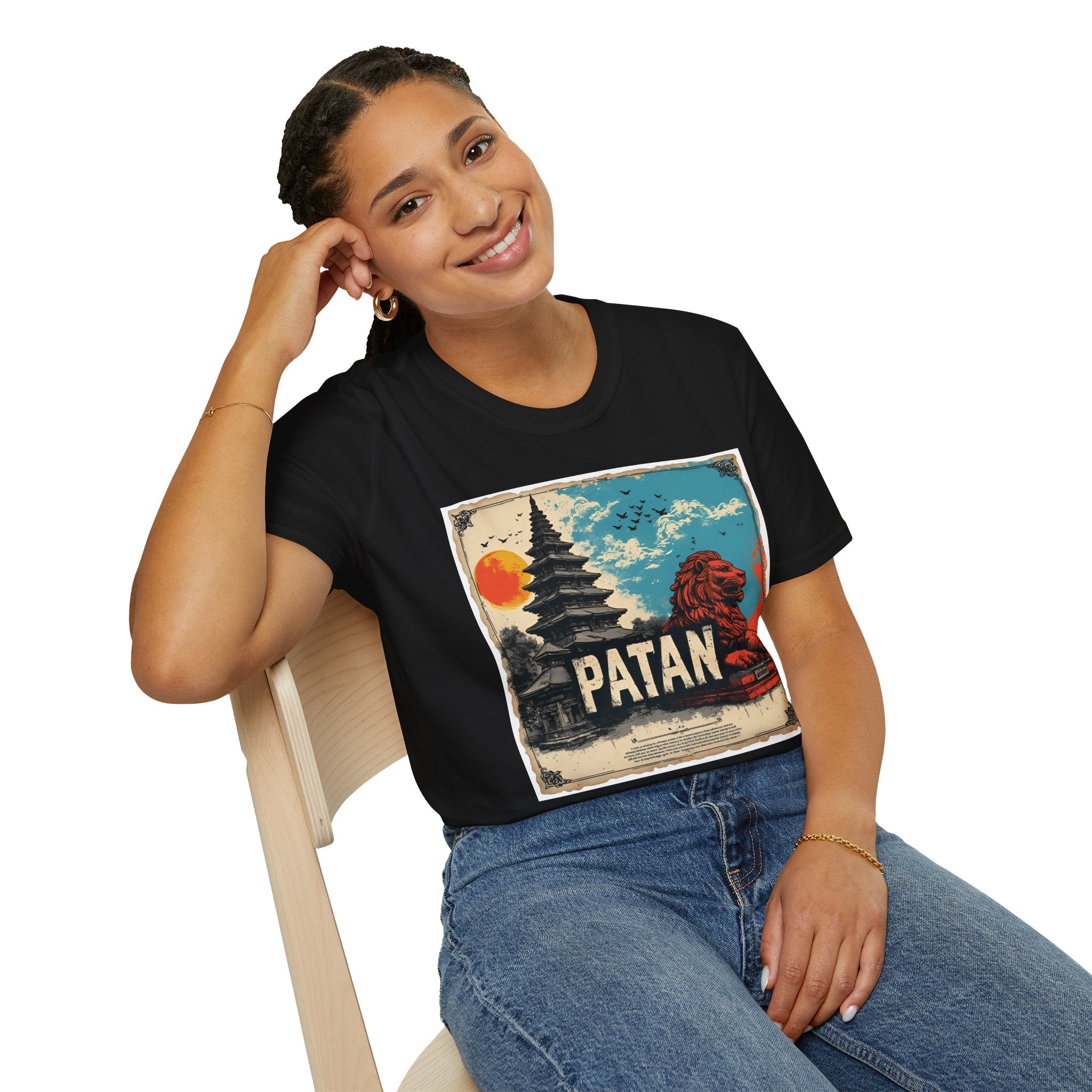 Patan City T-Shirt – Temple & Lion Graphic Tee, Nepali Cultural Heritage Design