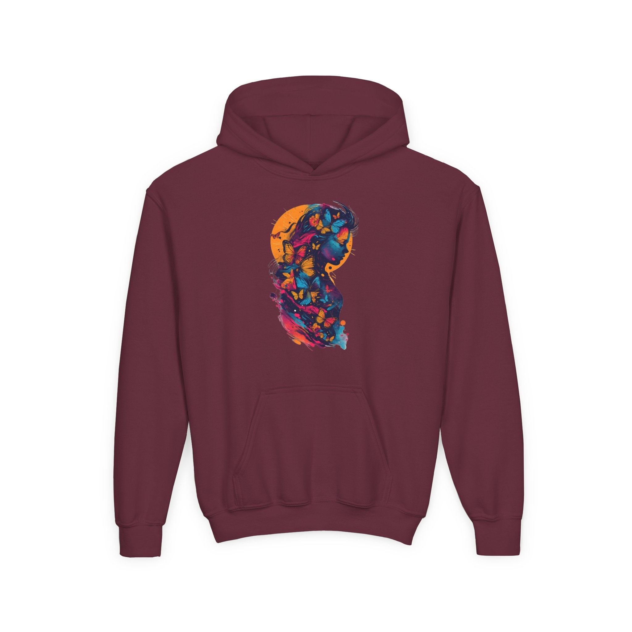 Youth Hoodie — Colorful Butterfly Silhouette Kids Pullover