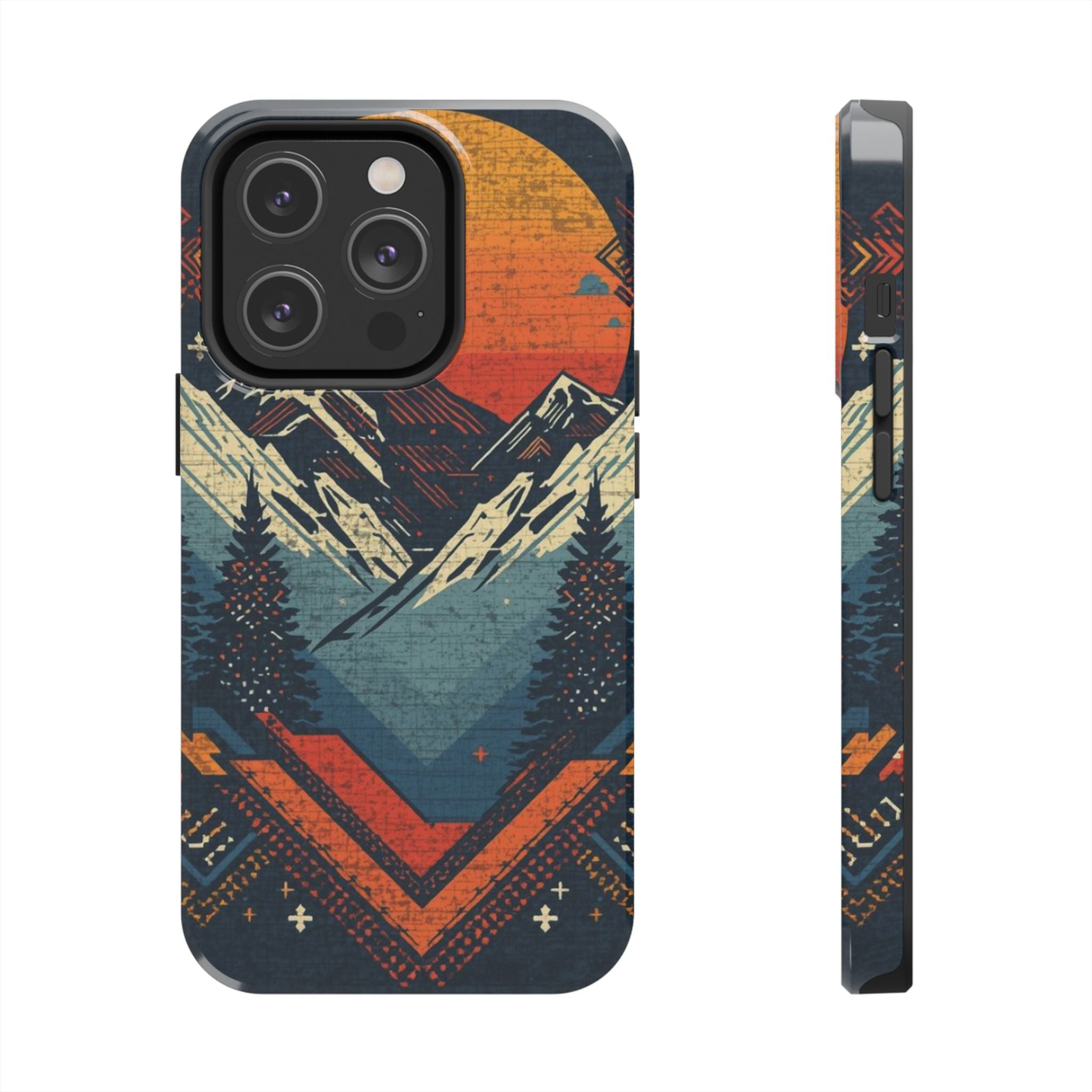Tough Phone Case — Retro Mountain Sunset Design