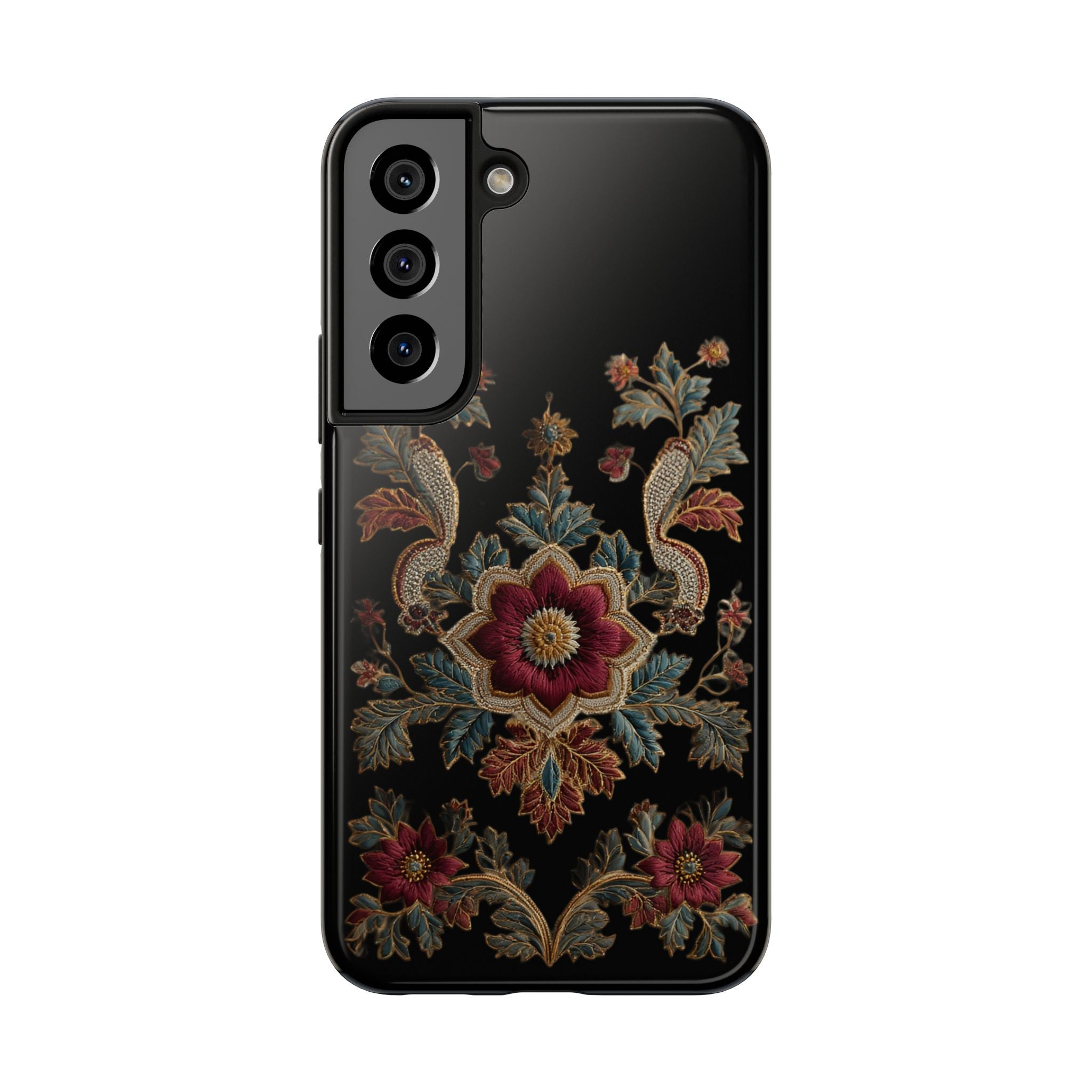 Floral Embroidered Tough Phone Case — Vintage Boho Protective Cover