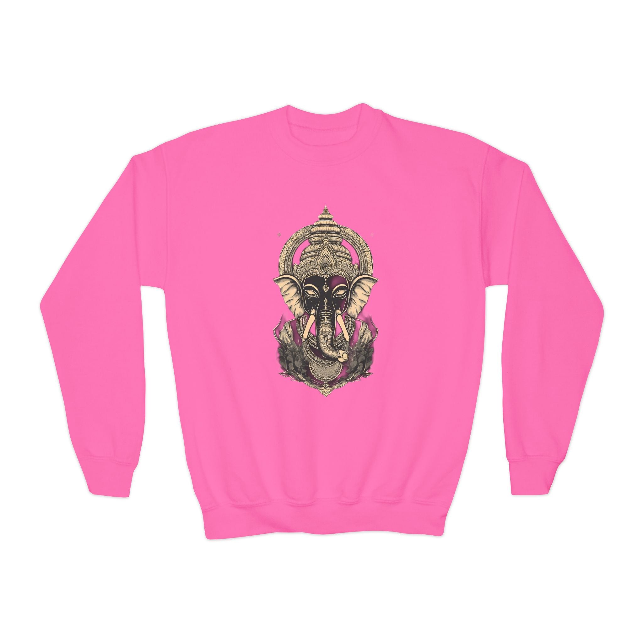 Ganesha Elephant Graphic Crewneck Sweatshirt — Youth Spiritual/Boho Kids Pullover