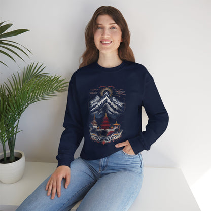 Japanese Mountain Pagoda Crewneck Sweatshirt