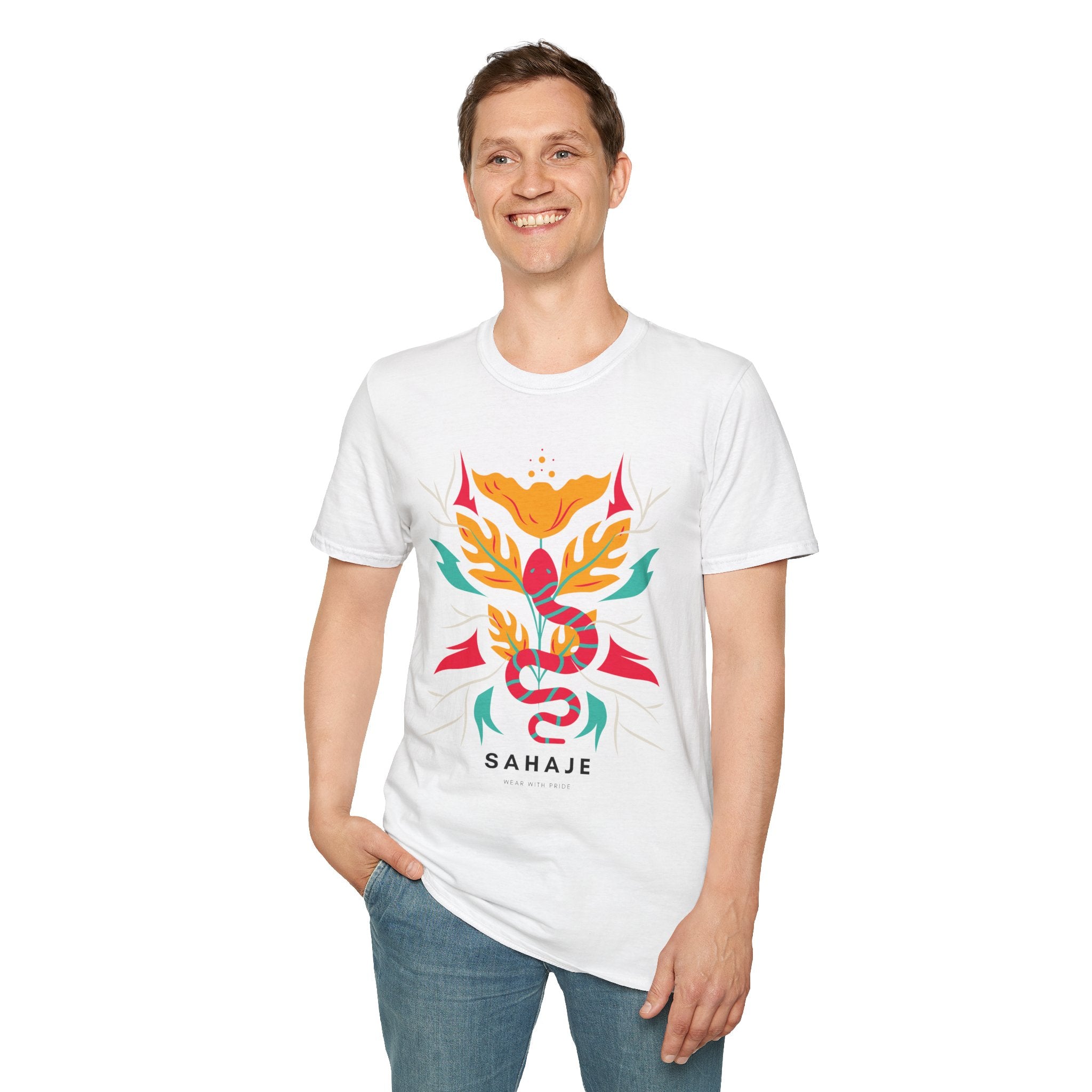 Sahaje Floral Snake Graphic T‑Shirt — Colorful Botanical Serpent Tee