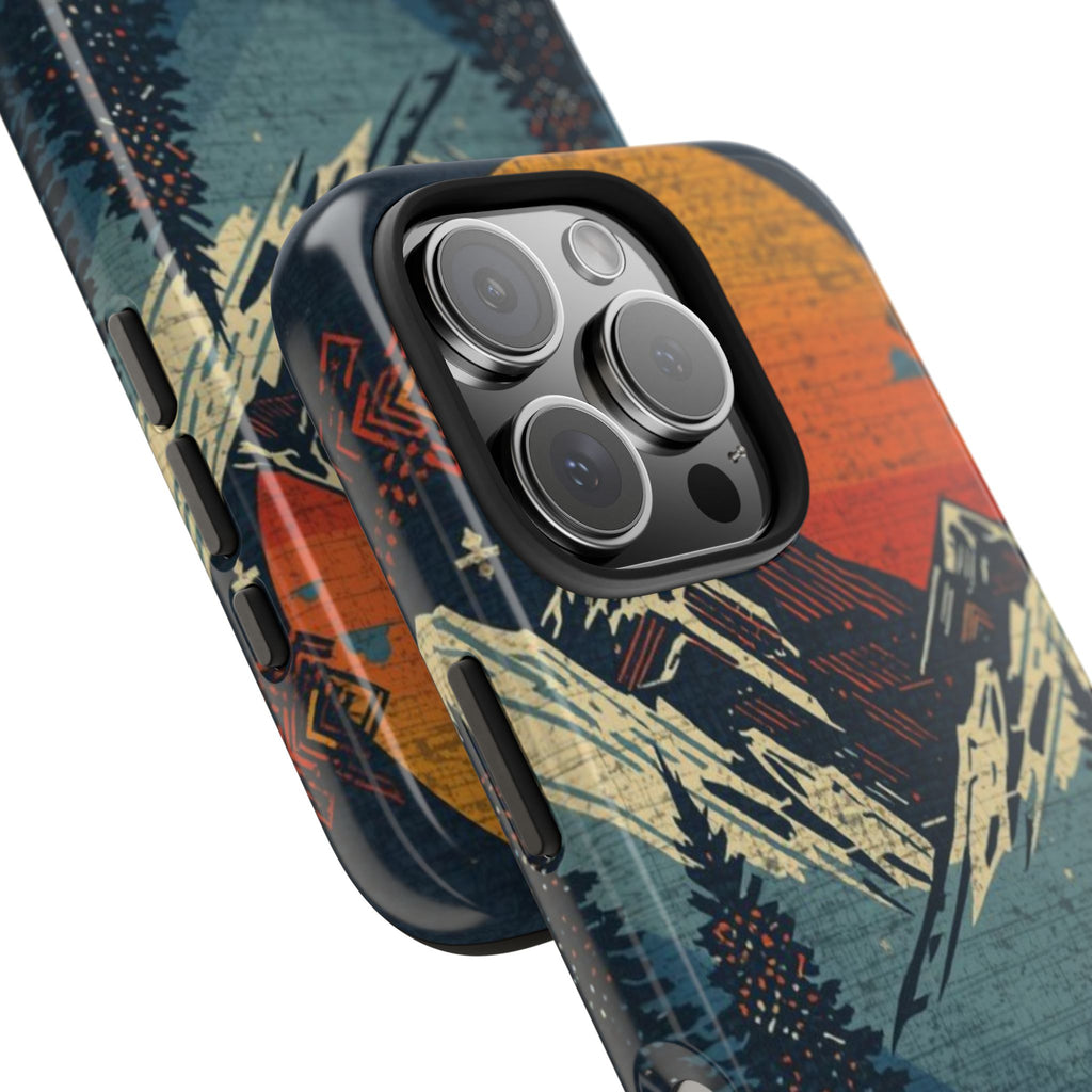 Tough Phone Case — Retro Mountain Sunset Design