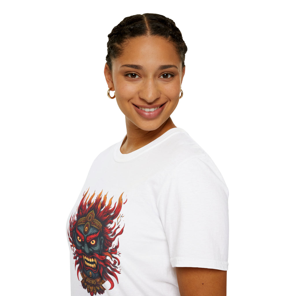 Flaming Demon Mask T-Shirt — Fierce Tattoo-Style Graphic Tee