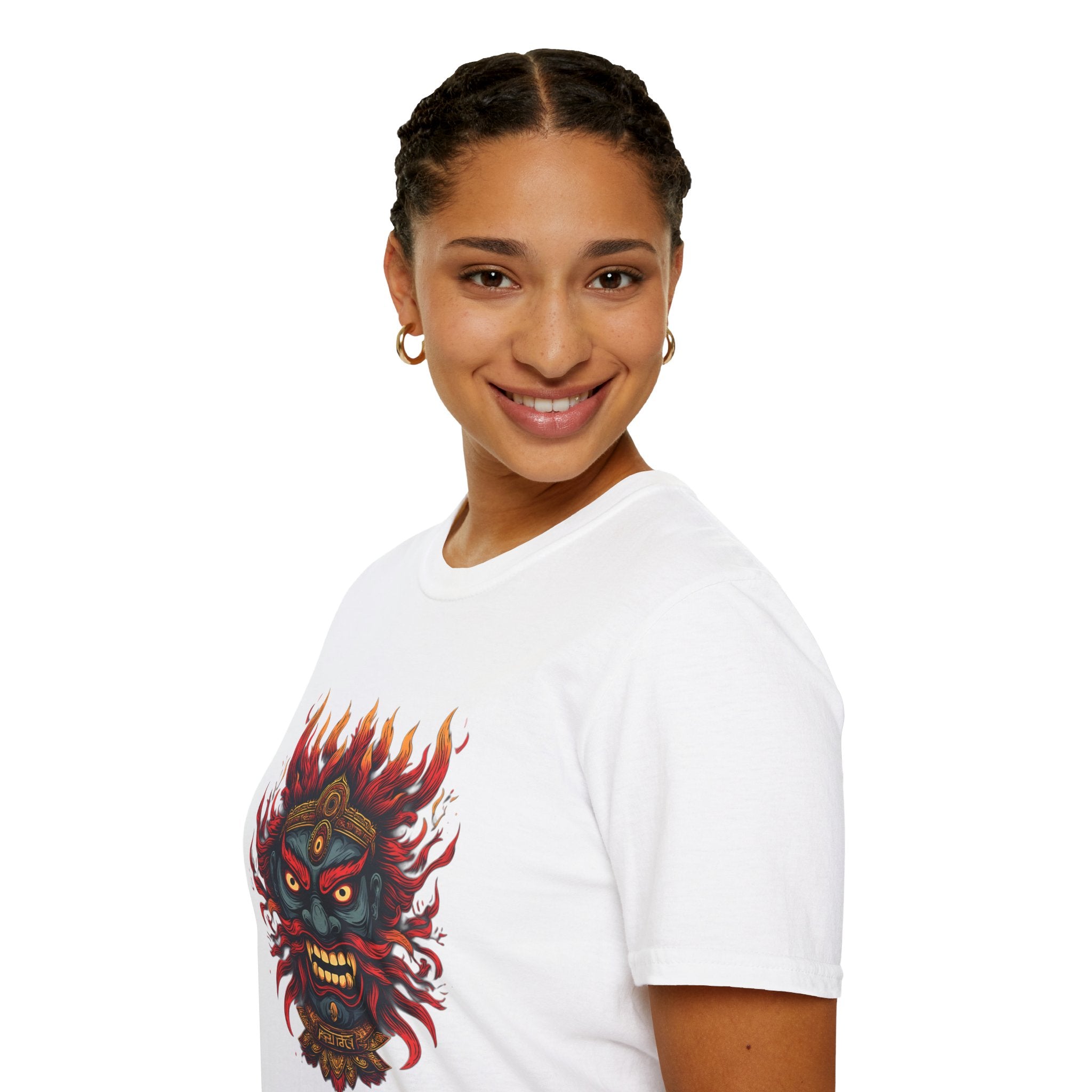 Flaming Demon Mask T-Shirt — Fierce Tattoo-Style Graphic Tee