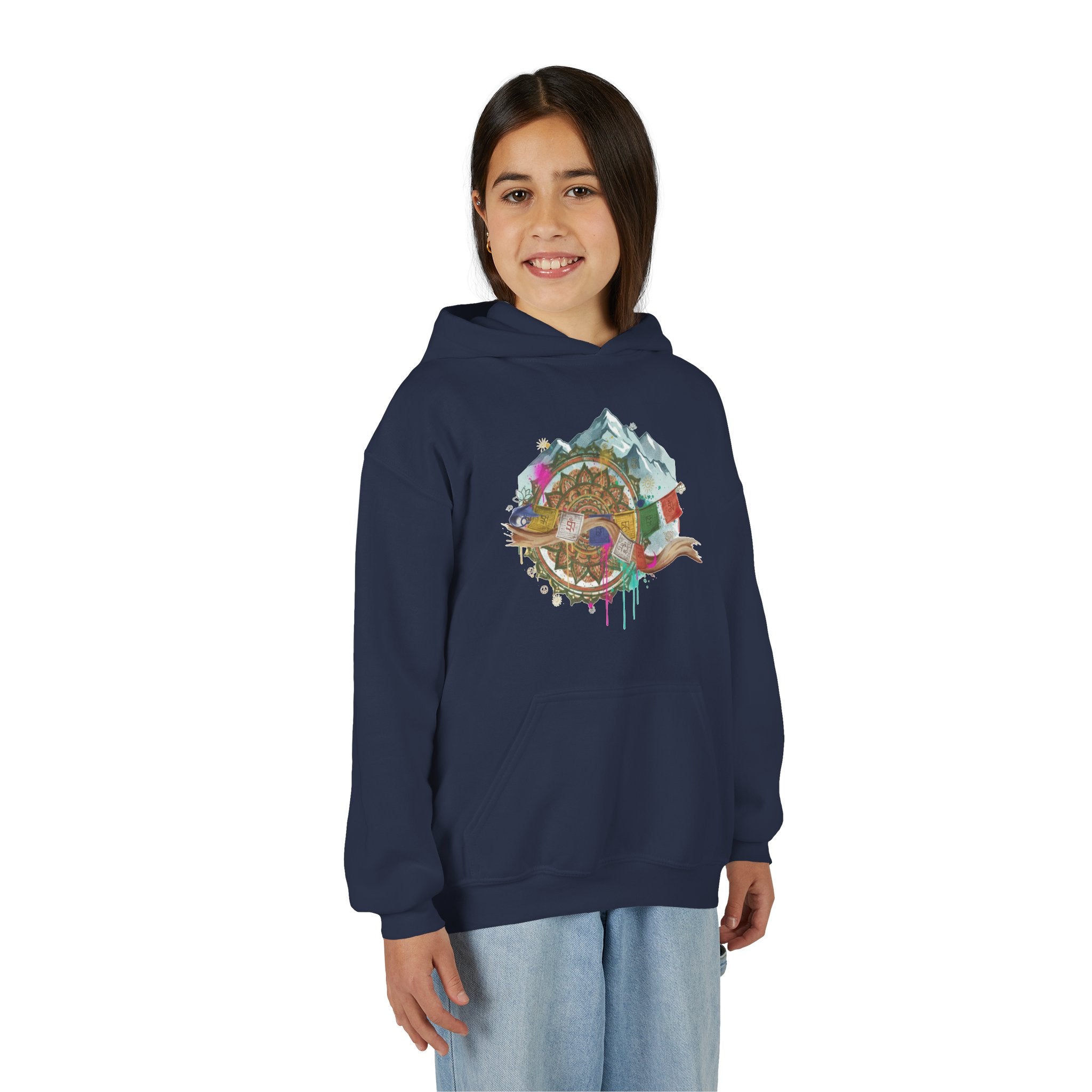 Youth Hoodie — Colorful Mountain Adventure Graphic