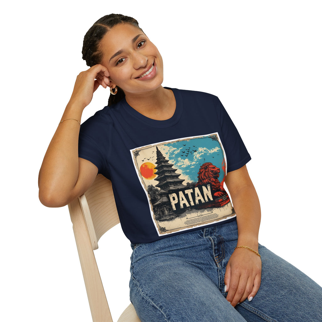Patan City T-Shirt – Temple & Lion Graphic Tee, Nepali Cultural Heritage Design