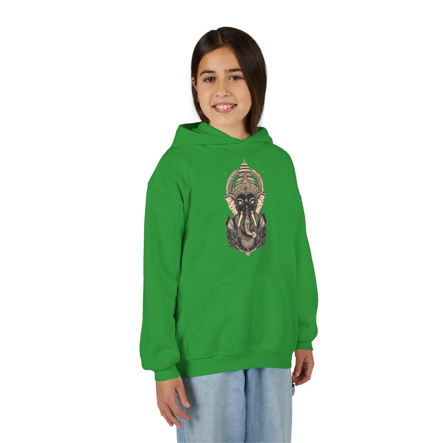 Youth Hoodie — Majestic Ganesha Elephant Art Graphic