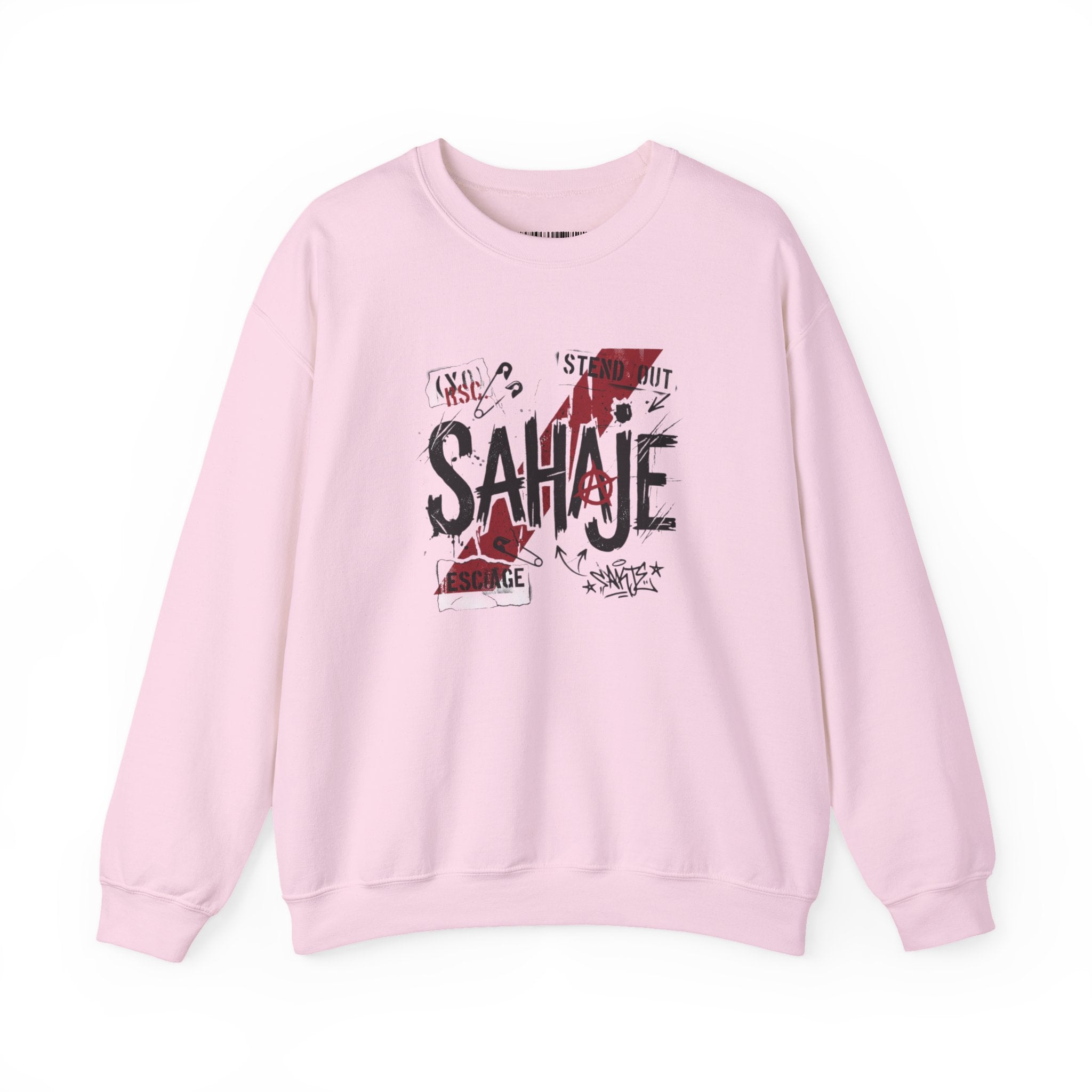 Crewneck Sweatshirt — 'Sahaje' Distressed Script Graphic