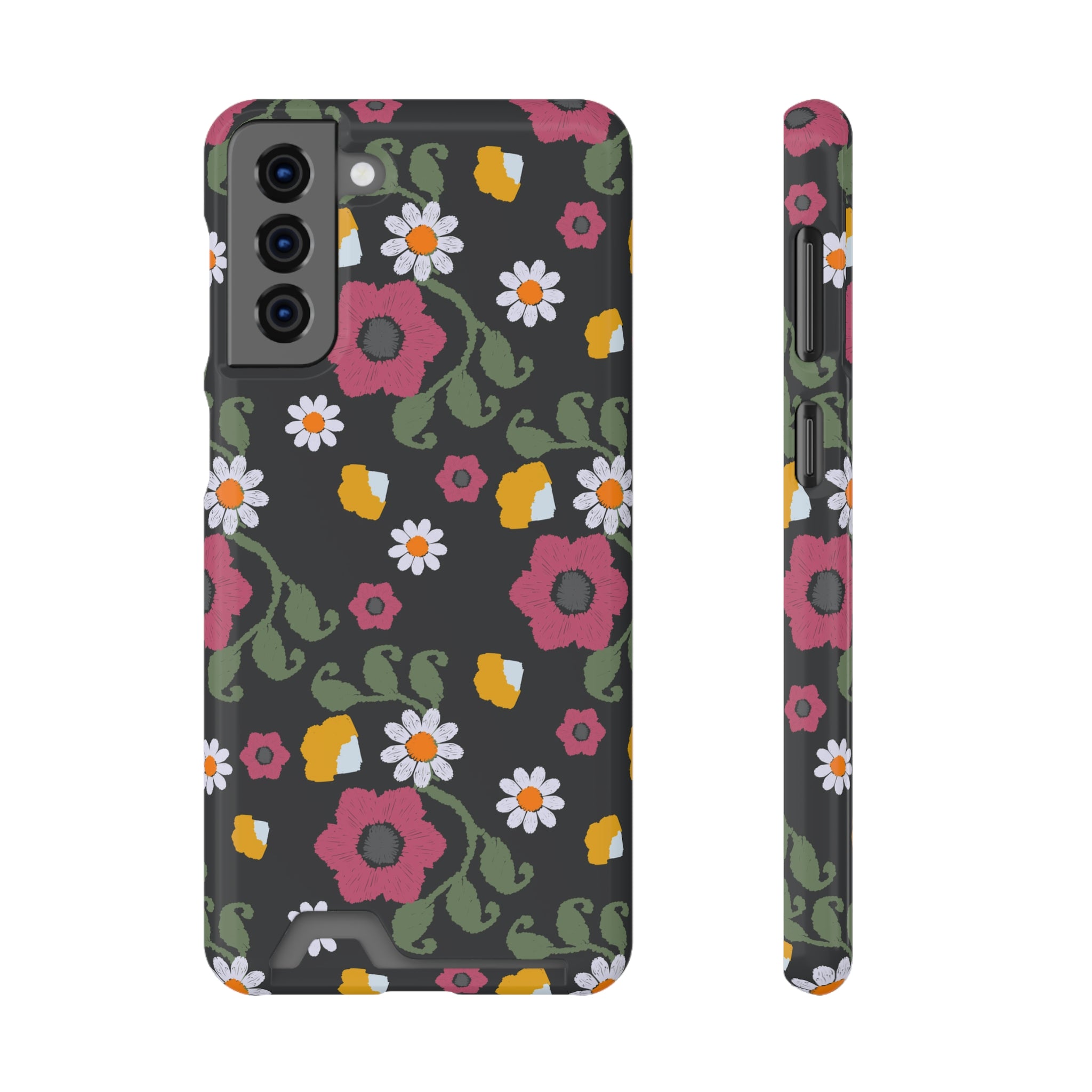 Floral Phone Case with Card Holder, Stylish Smartphone Accessory, Gifts for Her, Trendy Floral Design, Perfect for Spring & Summer