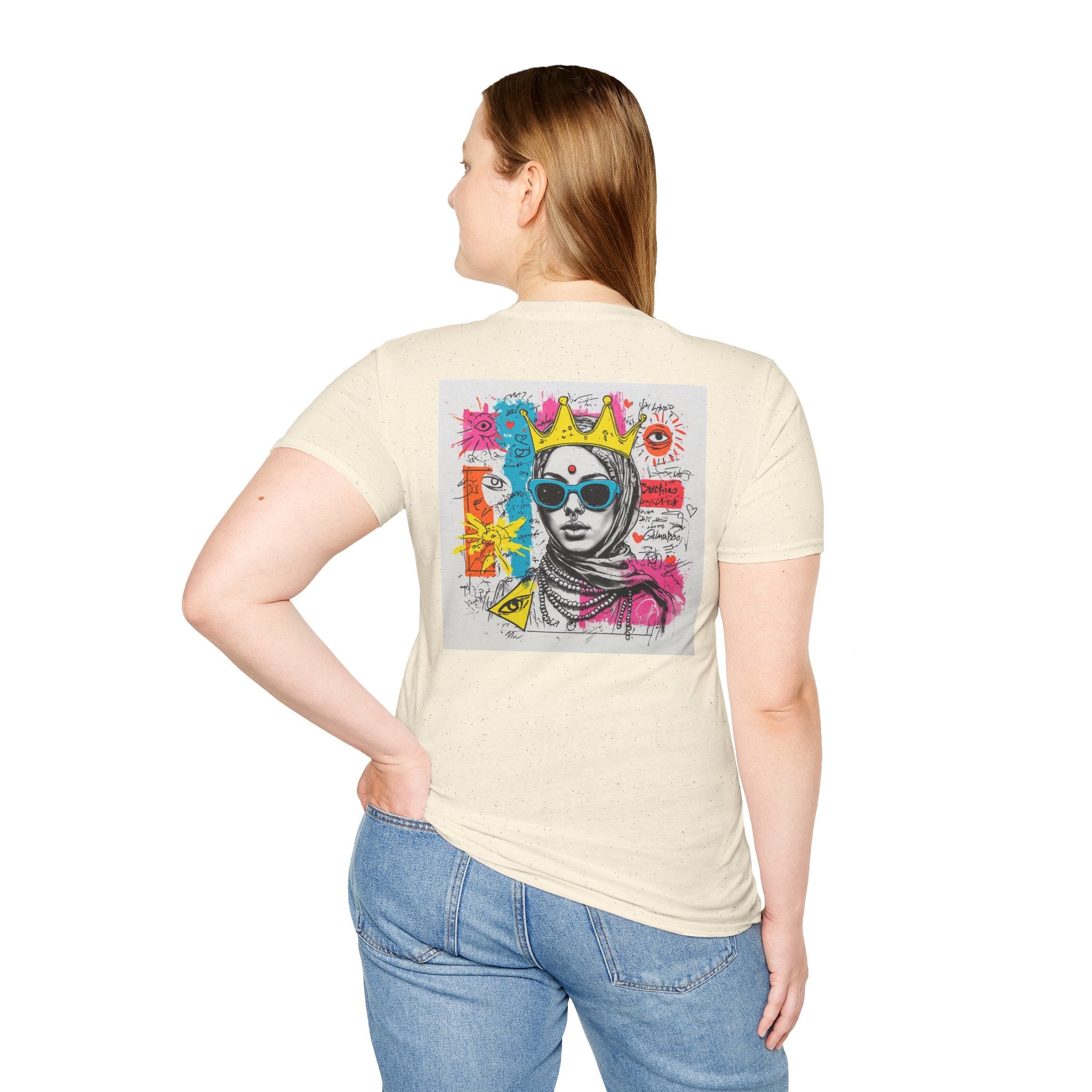 Street Art Portrait T-Shirt — Colorful Crowned Woman Graphic Tee