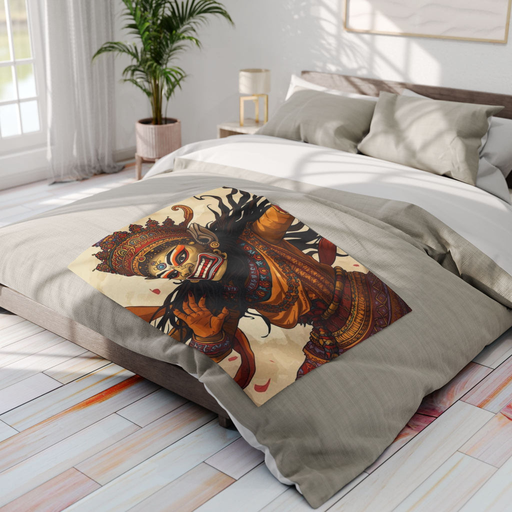 Balinese Barong Art Fleece Blanket — Mythical Masked Dance Throw