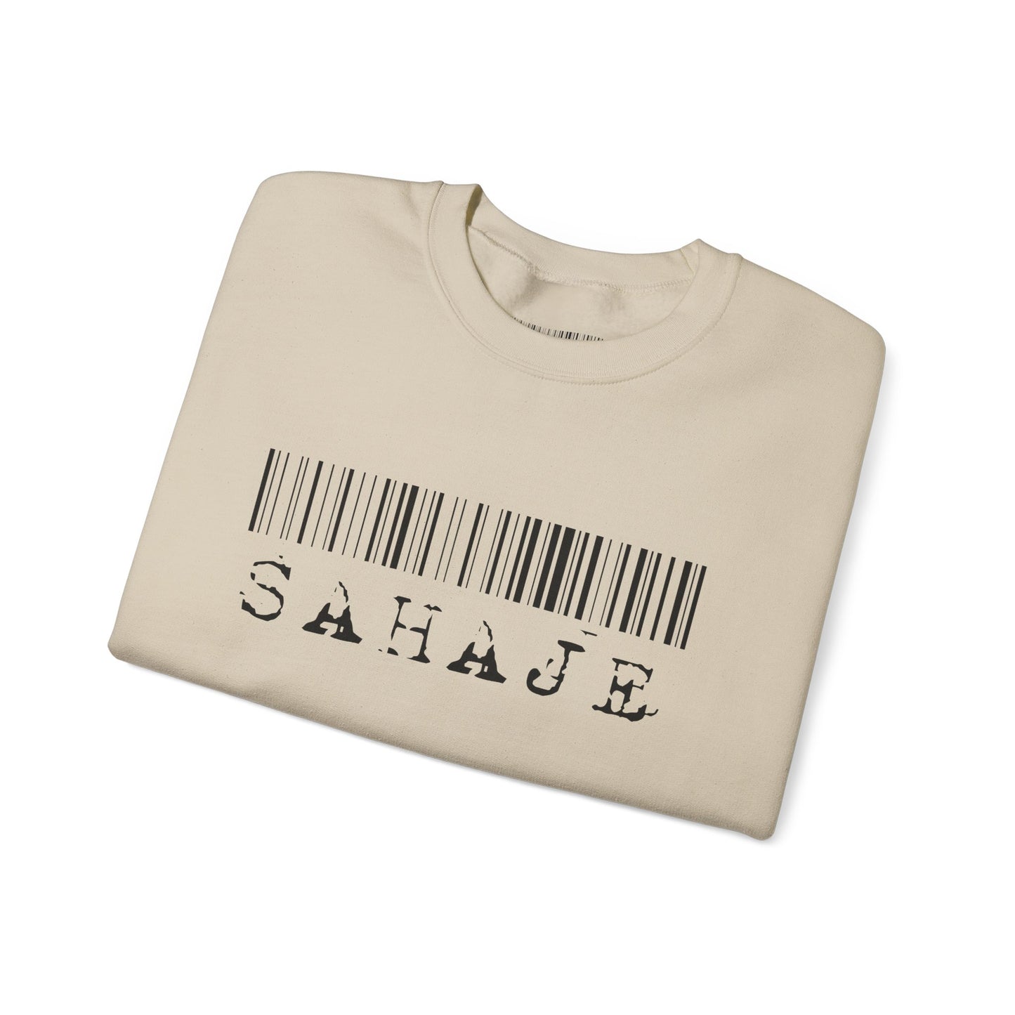 Sahaje Barcode Crewneck Sweatshirt — Minimalist White Graphic Pullover
