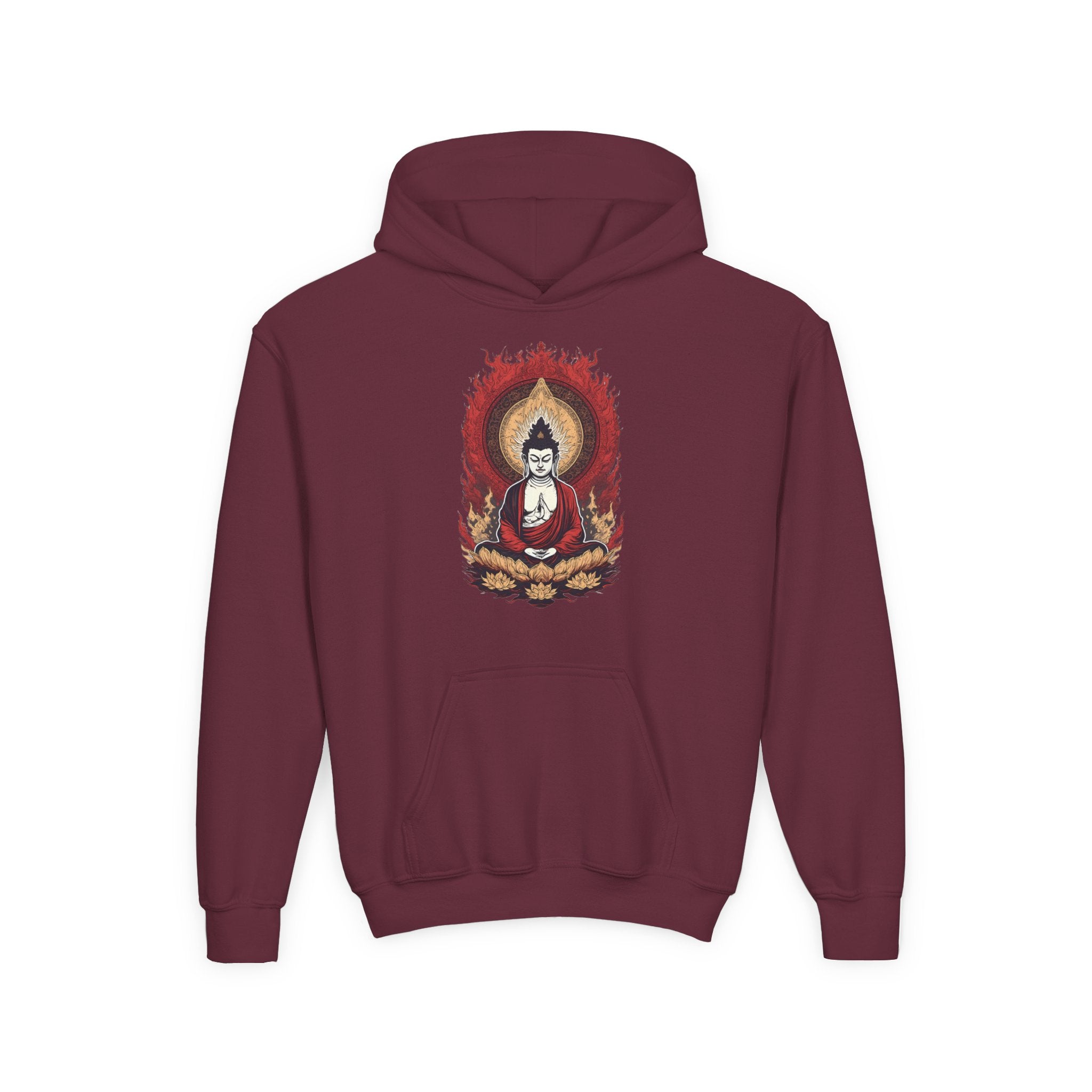 Buddha Flame Youth Hoodie — Meditative Lotus Buddha Graphic Sweatshirt