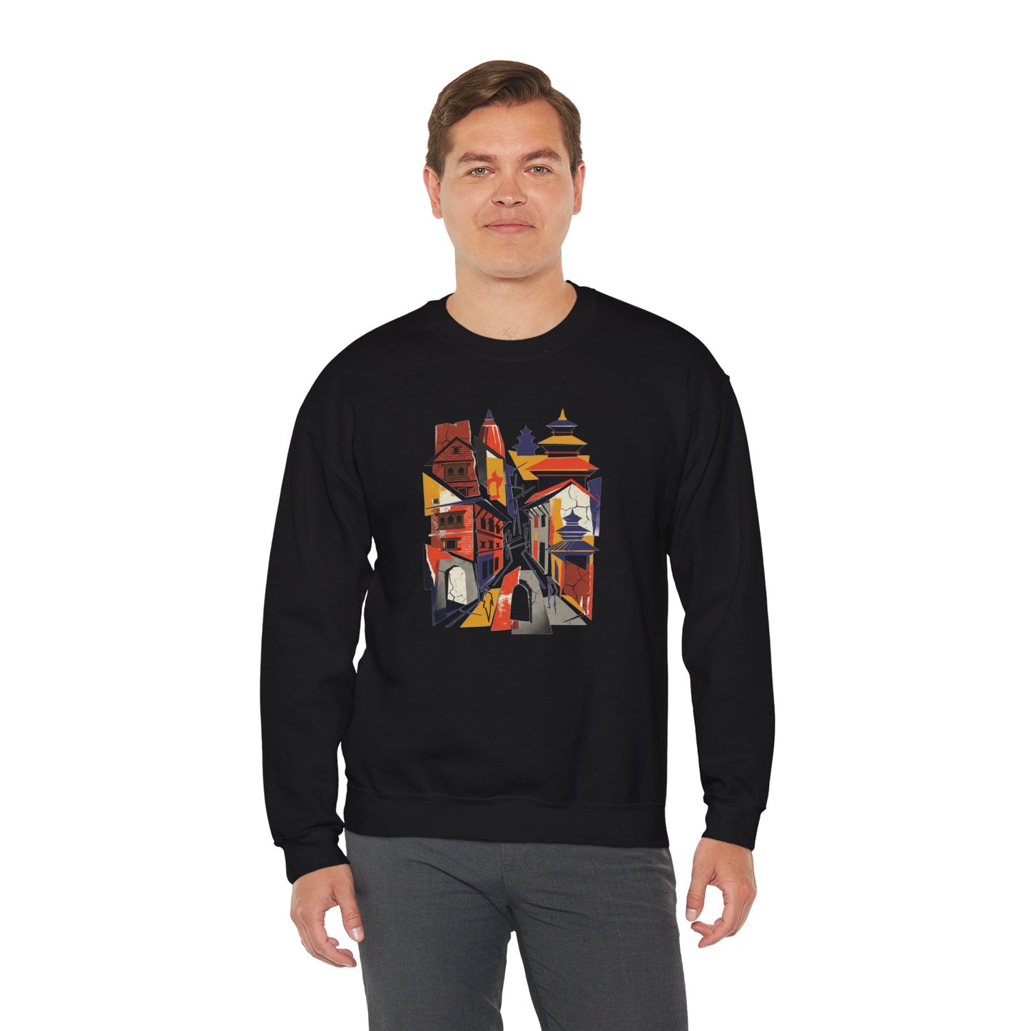 Crewneck Sweatshirt — Abstract Cityscape Graphic (Colorful Architectural Illustration)