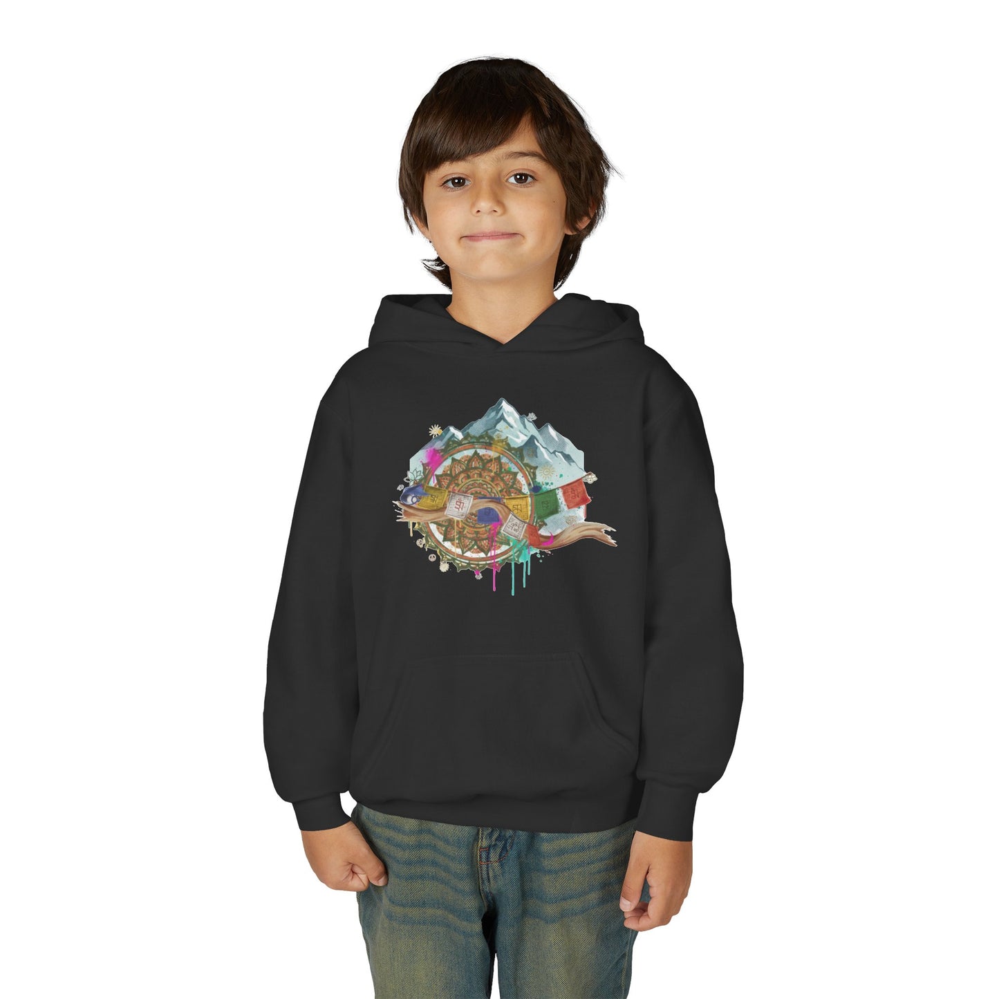 Youth Hoodie — Colorful Mountain Adventure Graphic