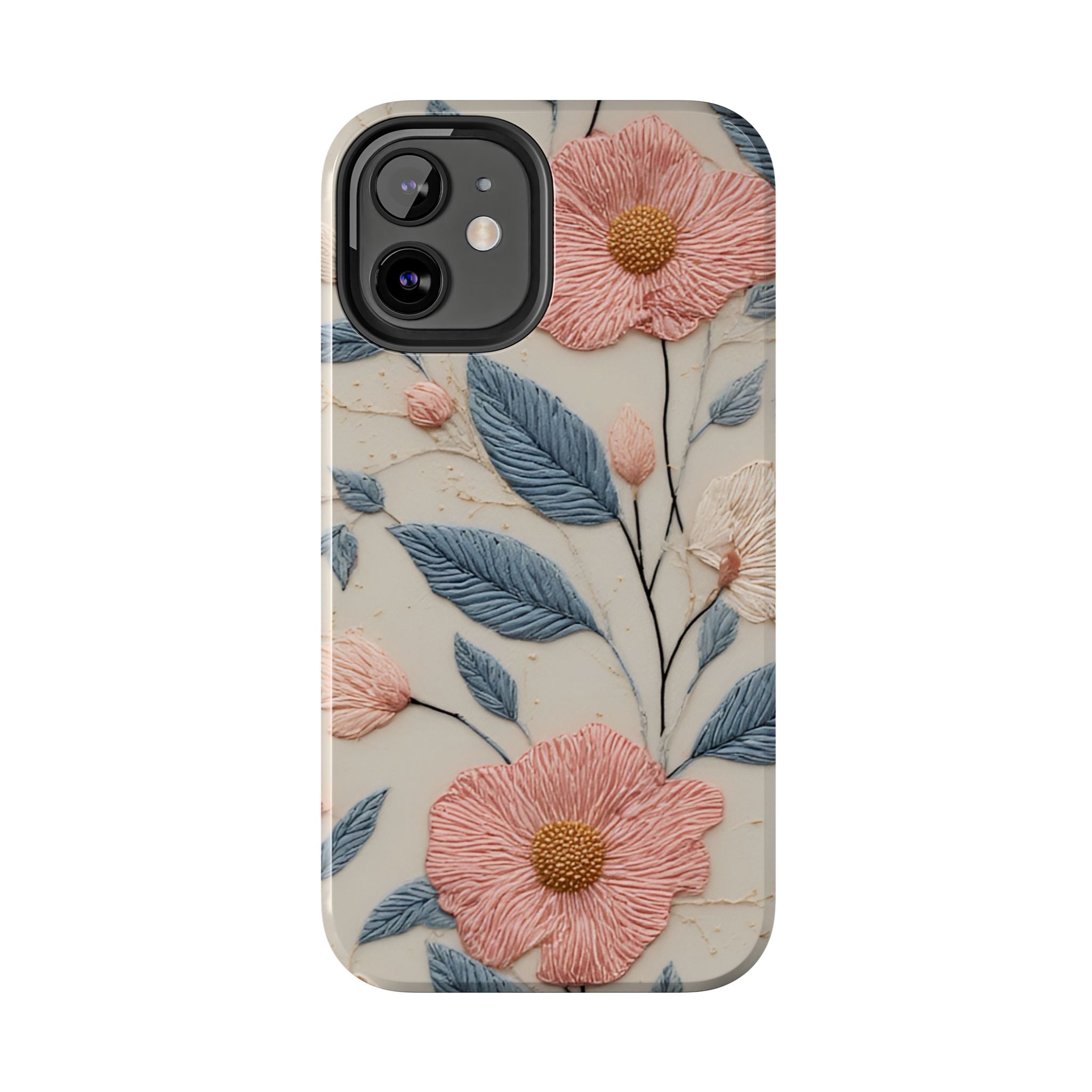 Floral Embroidered Tough Phone Case — Pink Blossom Protective Phone Cover