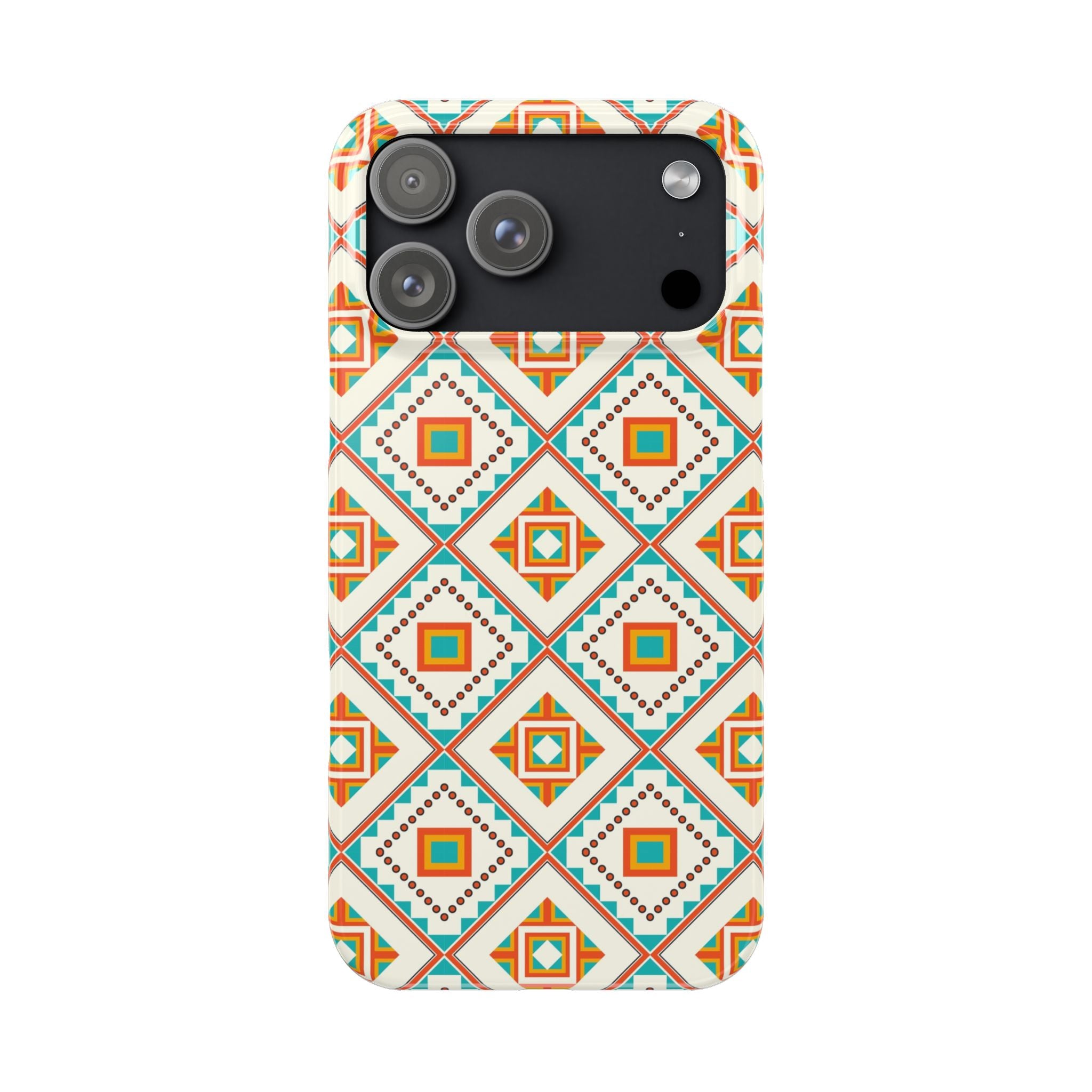 Slim Phone Case — Retro Geometric Tile Pattern (Turquoise & Orange)