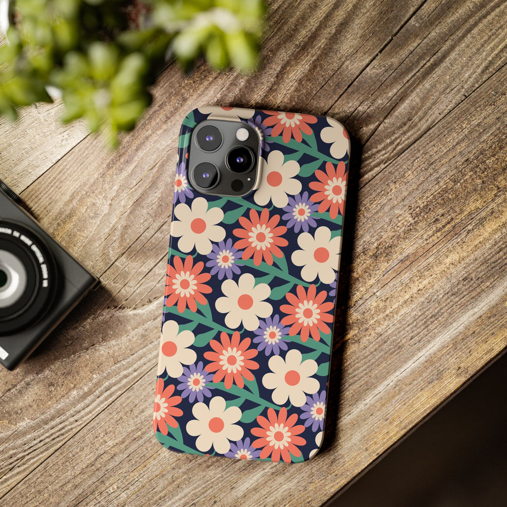 Floral Retro Slim Phone Case – Navy Ditsy Flowers