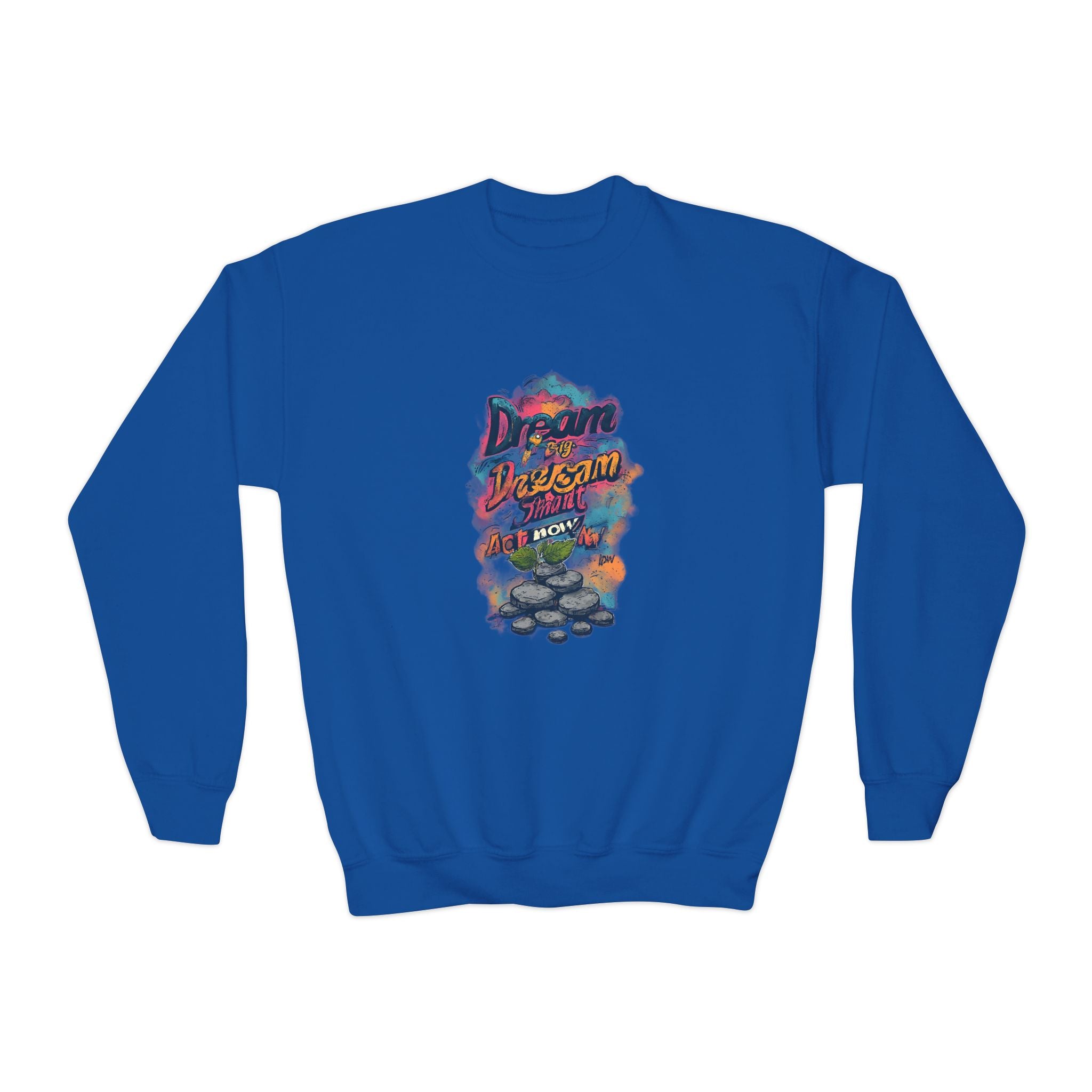 Youth Crewneck Sweatshirt — 'Dream Big, Stay Awesome' Colorful Graphic
