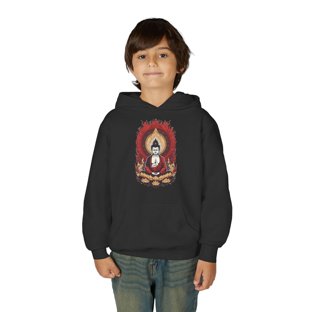 Buddha Flame Youth Hoodie — Meditative Lotus Buddha Graphic Sweatshirt