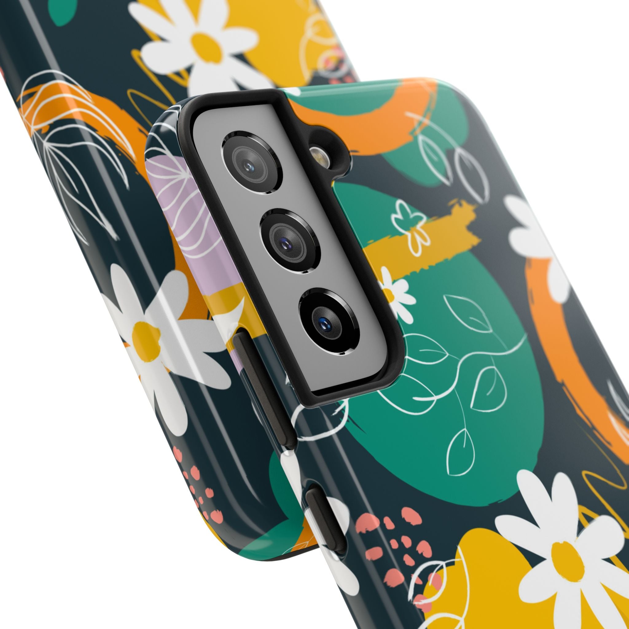 Floral Abstract Tough Phone Case — Colorful Daisies & Brushstroke Design