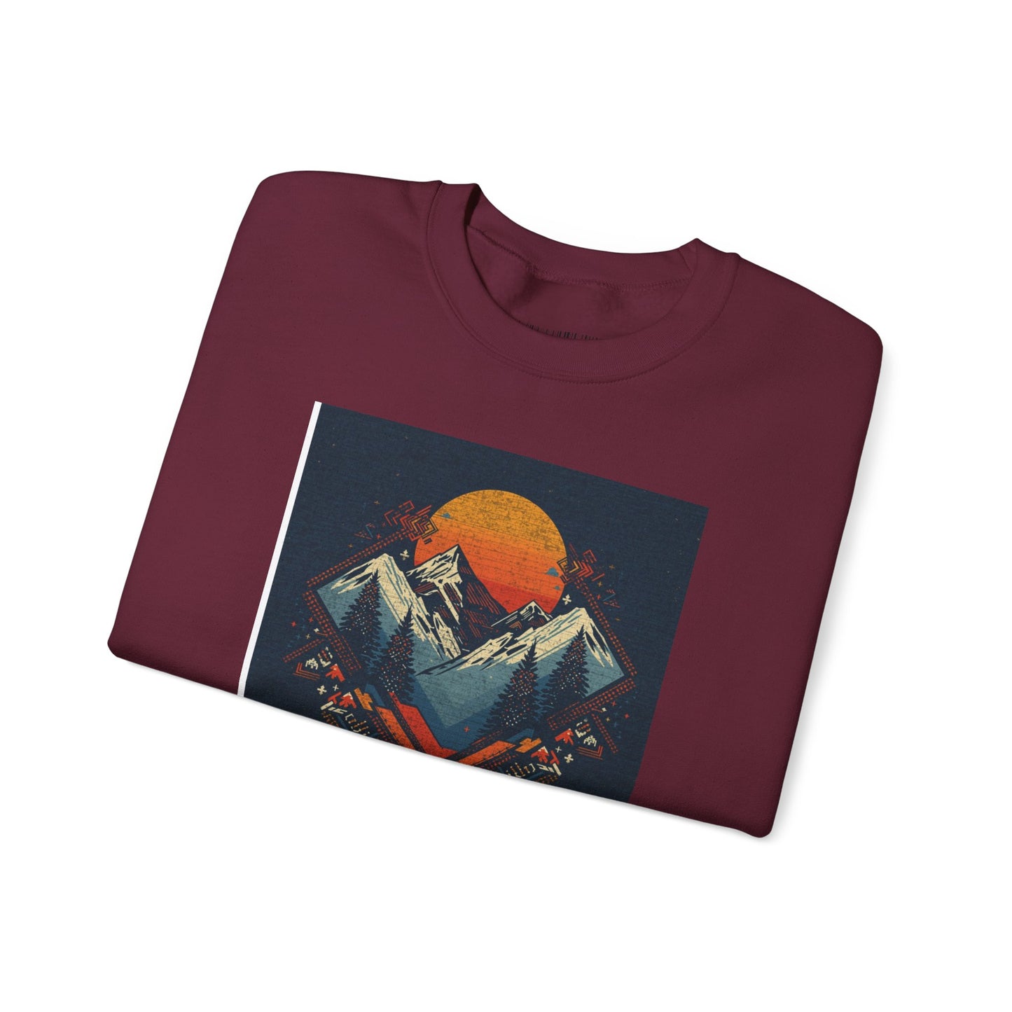 Mountain Sunset Crewneck Sweatshirt — Retro Geometric Peaks Graphic