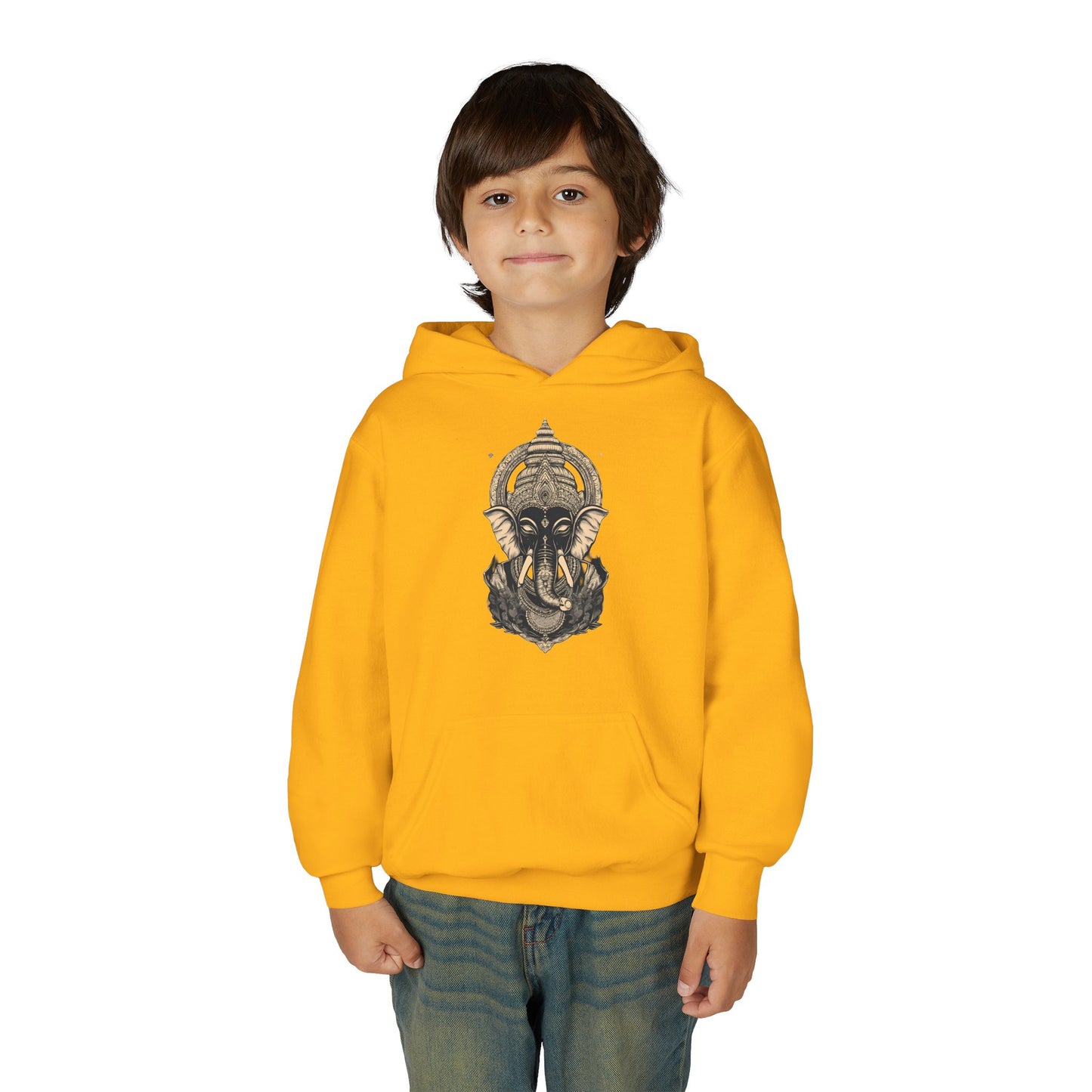 Youth Hoodie — Majestic Ganesha Elephant Art Graphic