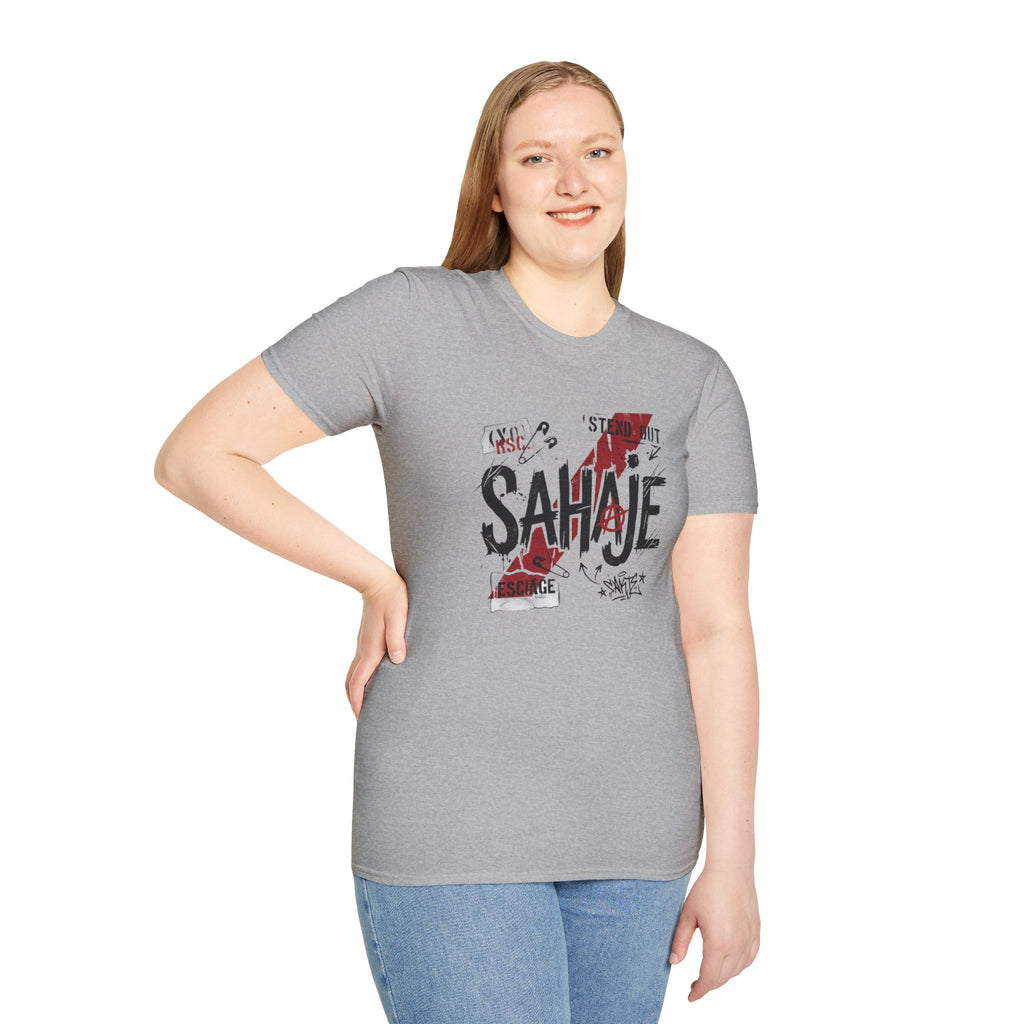 SAHAJE Graphic T‑Shirt — Distressed Red Accent Streetwear Tee
