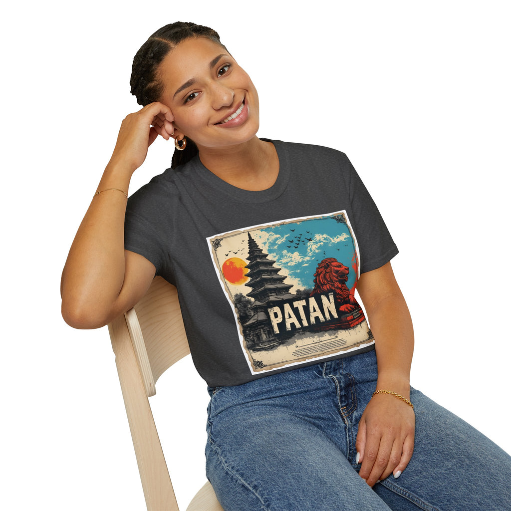 Patan City T-Shirt – Temple & Lion Graphic Tee, Nepali Cultural Heritage Design