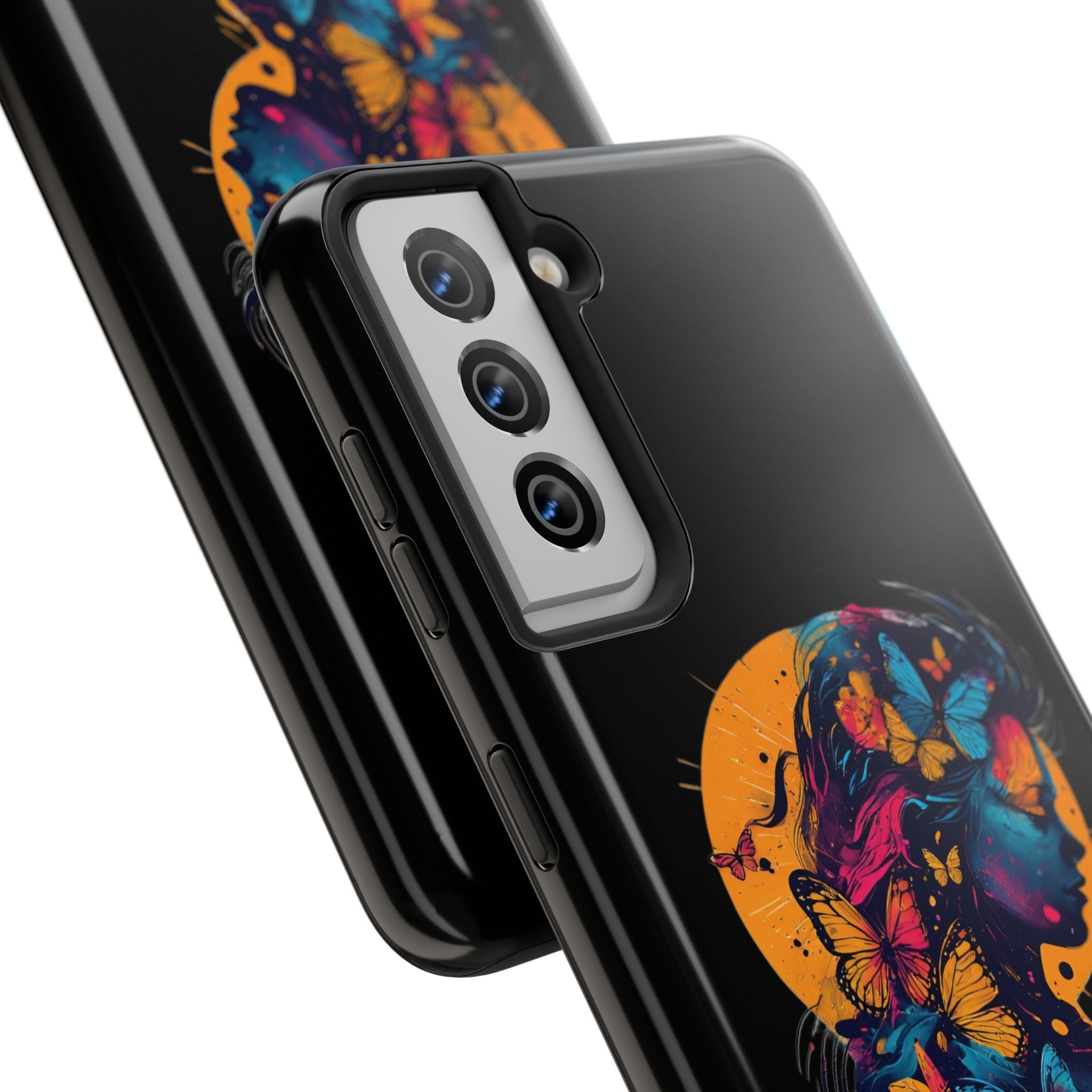 Butterfly Silhouette Tough Phone Case — Colorful Woman Art Protective Cover