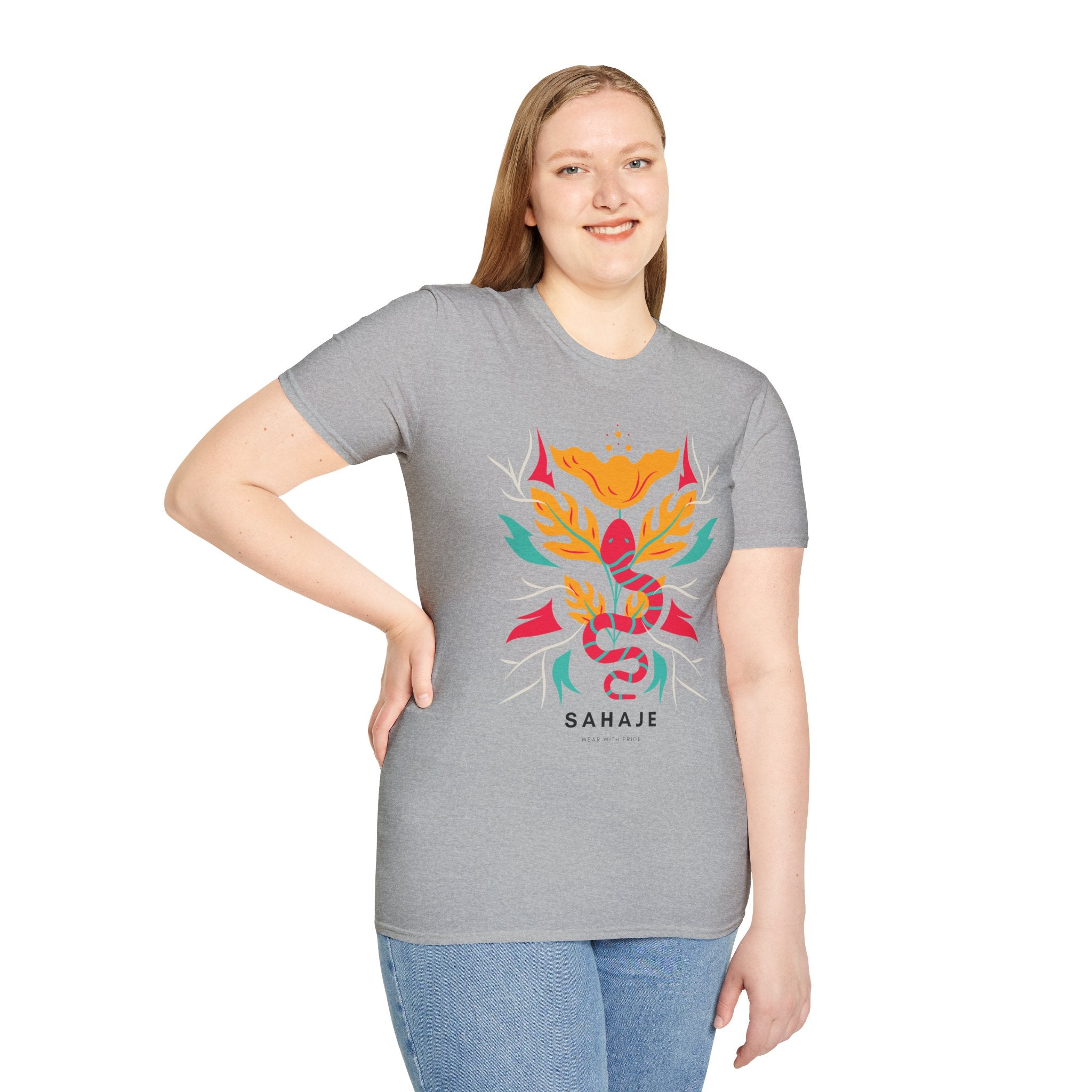 Sahaje Floral Snake Graphic T‑Shirt — Colorful Botanical Serpent Tee