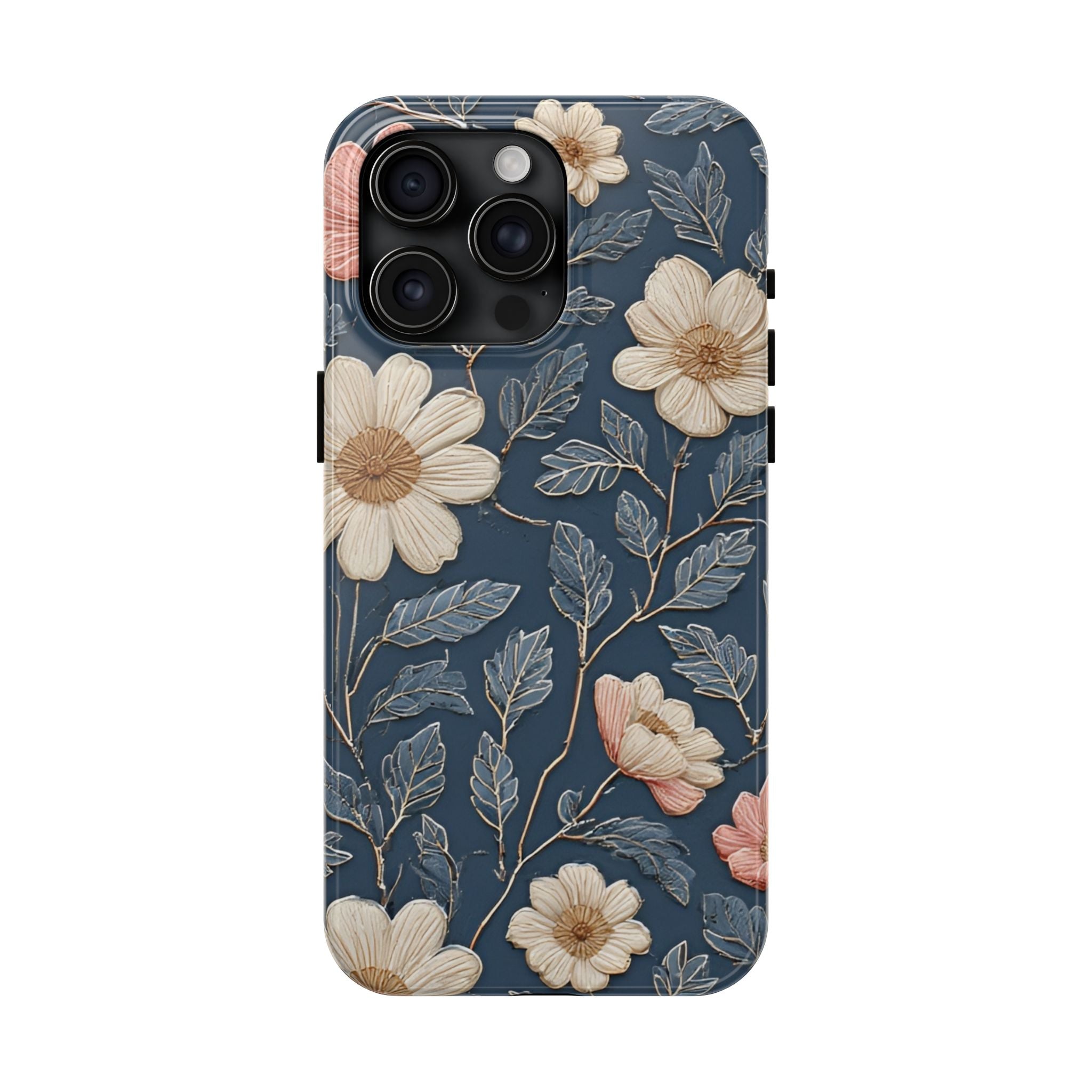Floral Tough Phone Case — Vintage Blue Daisy Protective Cover