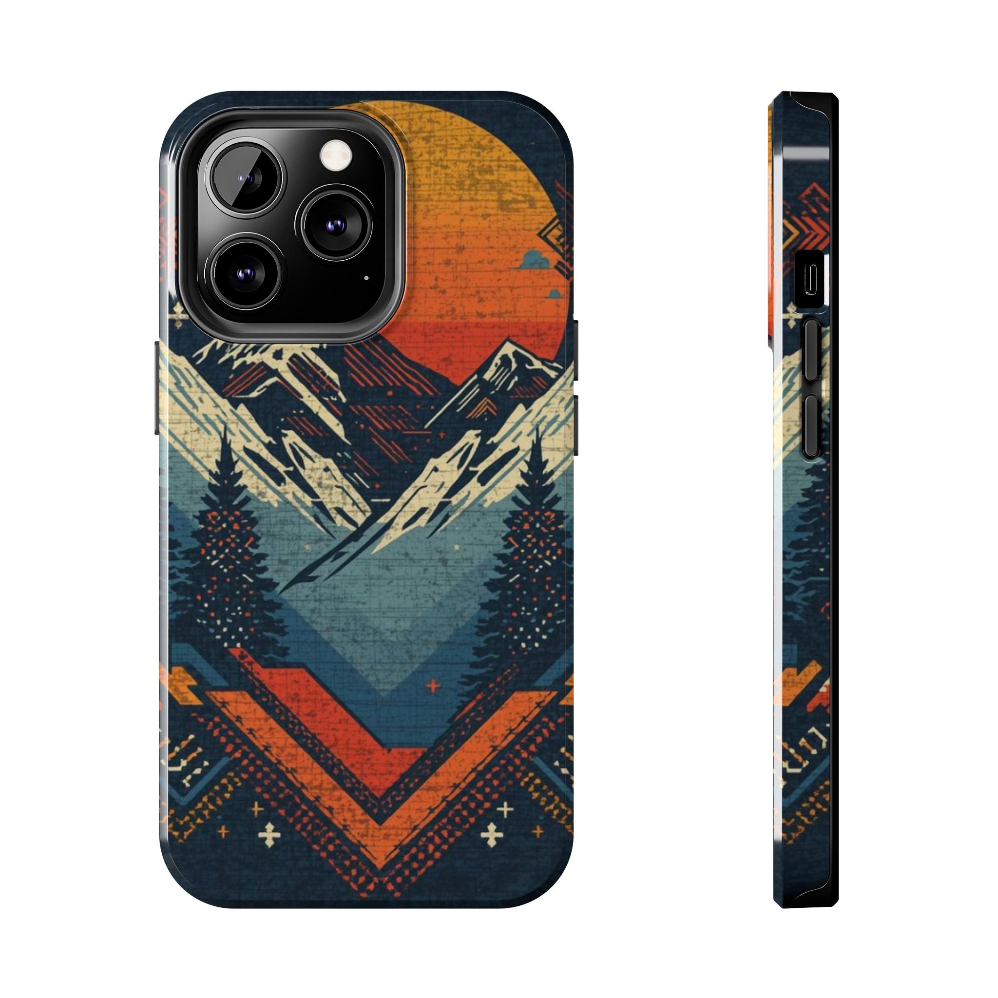 Tough Phone Case — Retro Mountain Sunset Design