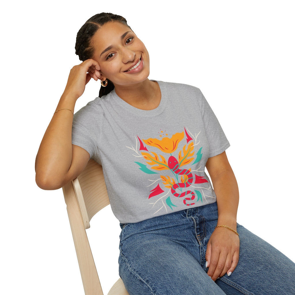 Sahaje Floral Snake Graphic T‑Shirt — Colorful Botanical Serpent Tee