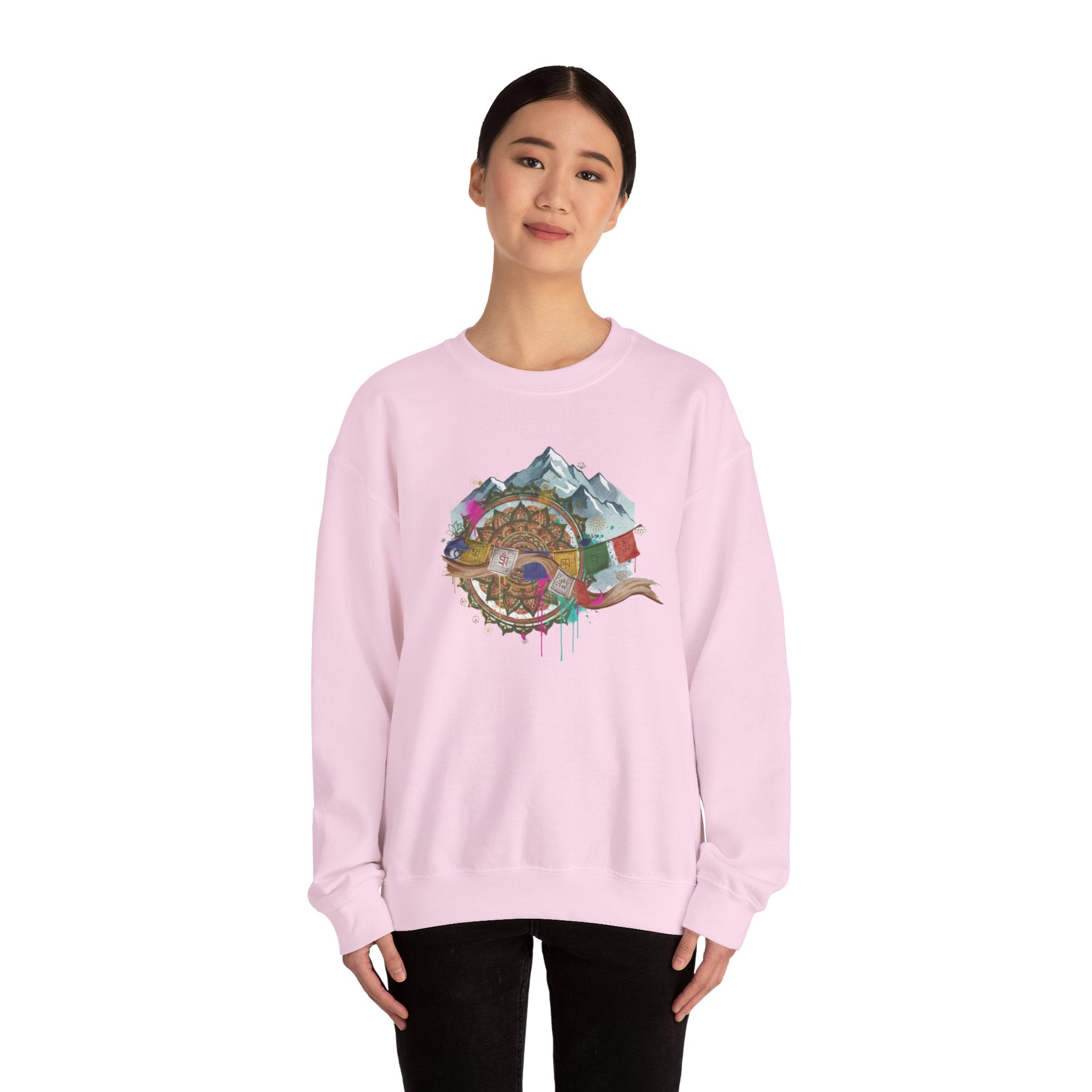 Adventure Mountain Crewneck Sweatshirt — Colorful Hiking Compass & Peaks Design