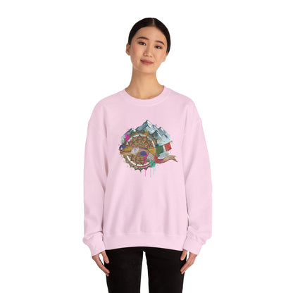 Adventure Mountain Crewneck Sweatshirt — Colorful Hiking Compass & Peaks Design