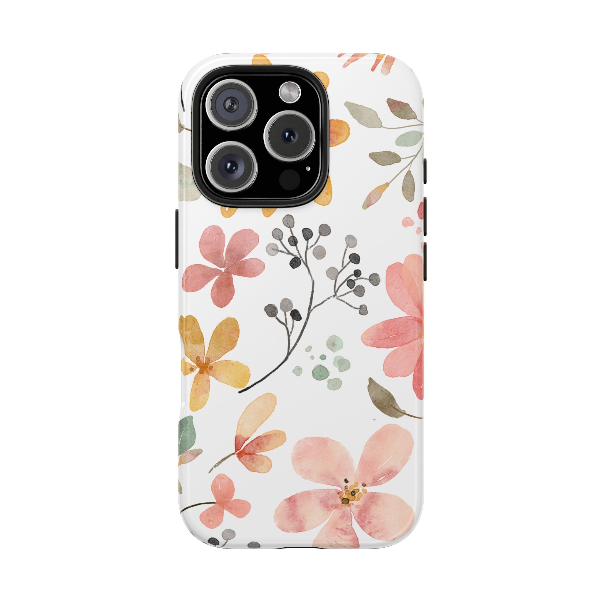 Floral Watercolor Tough Phone Case — Pink & Peach Botanical Protection