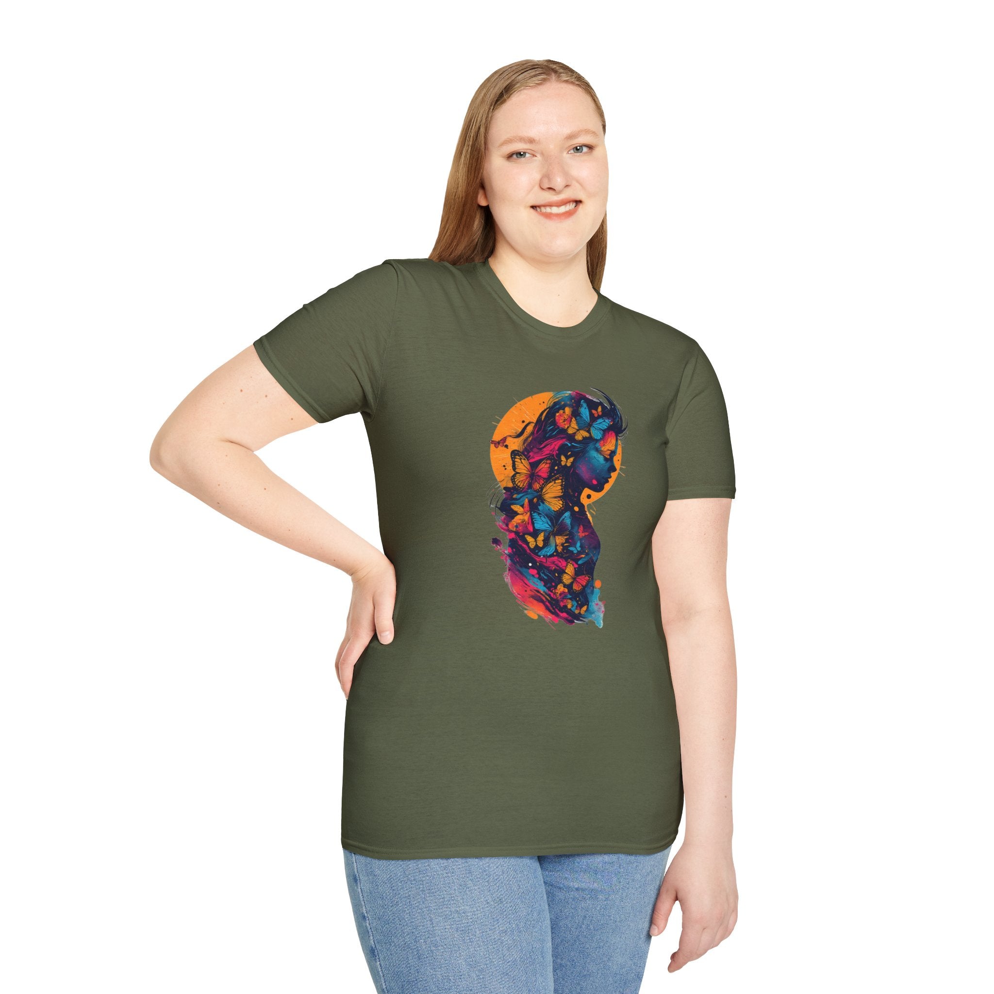 Butterfly Silhouette T-Shirt — Colorful Floral Profile Tee