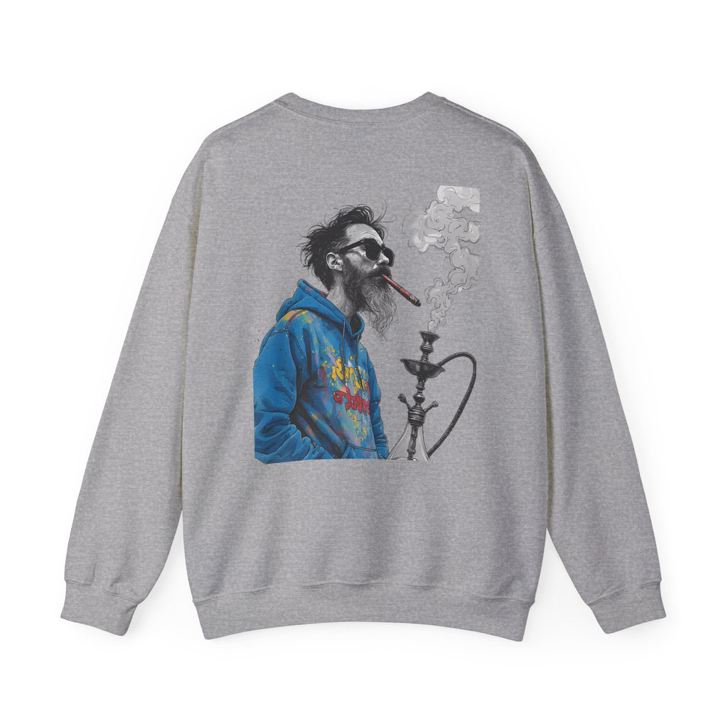Crewneck Sweatshirt - Bearded Man Smoking Hookah Graphic