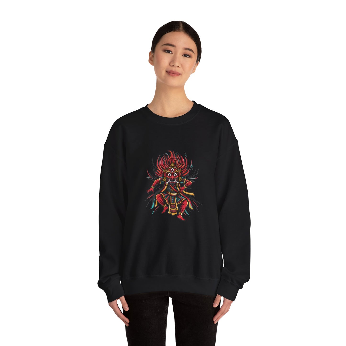 Crewneck Sweatshirt — Red Demon Guardian Graphic