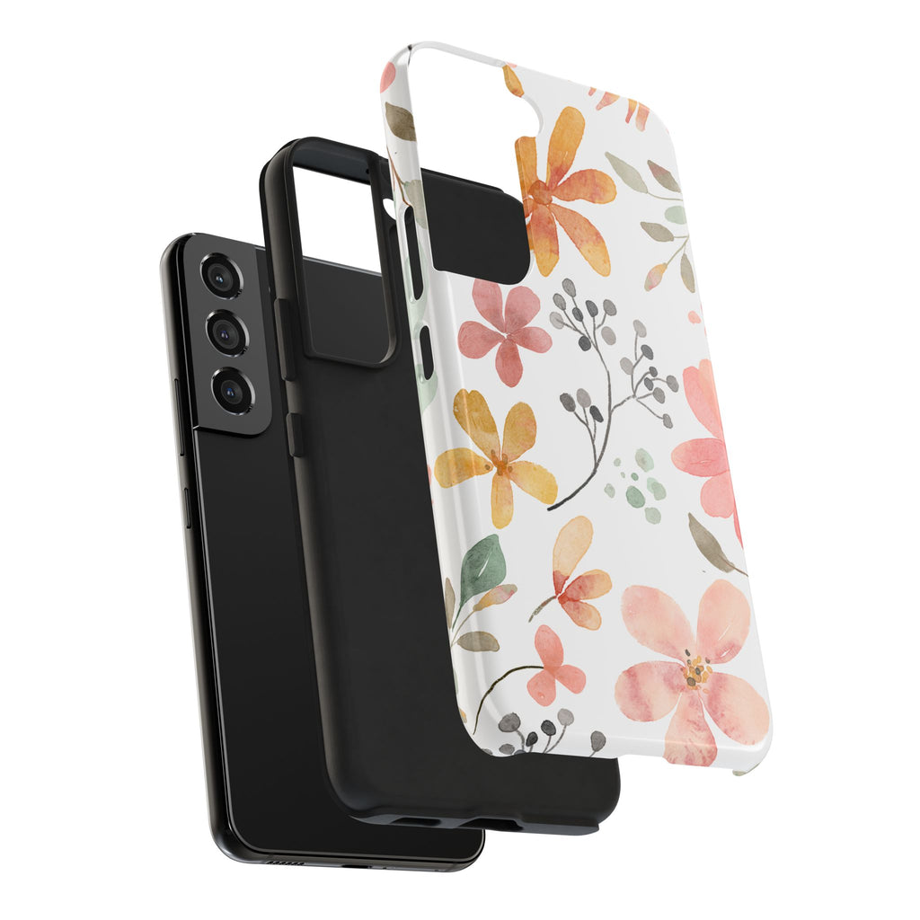 Floral Watercolor Tough Phone Case — Pink & Peach Botanical Protection