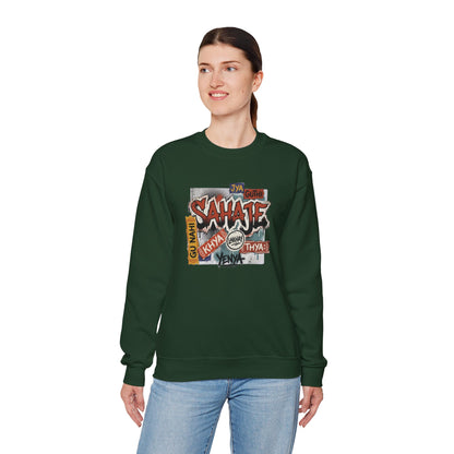 Crewneck Sweatshirt — 'Sahaje' Vintage Sticker Collage Graphic
