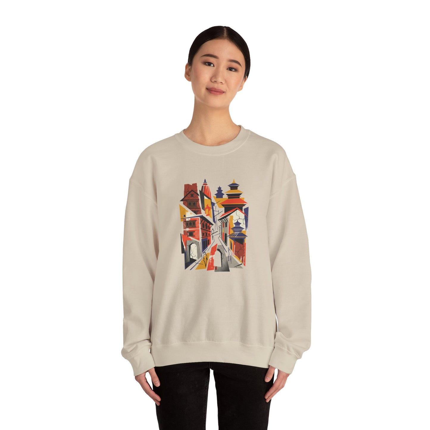 Architectural Cityscape Crewneck Sweatshirt — Abstract Urban Alley Art