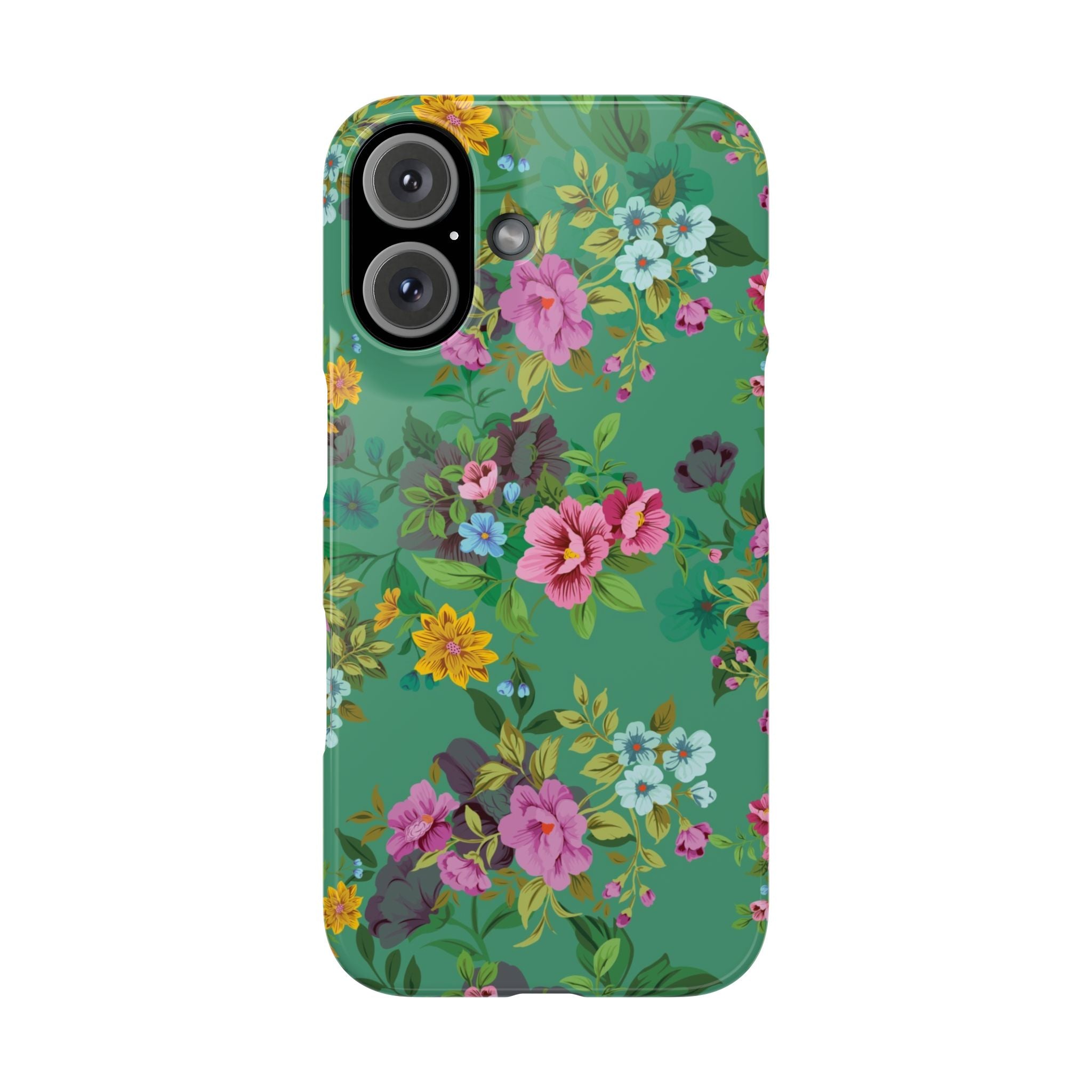 Floral Vintage Green Slim Phone Case — Pink & Yellow Garden Print