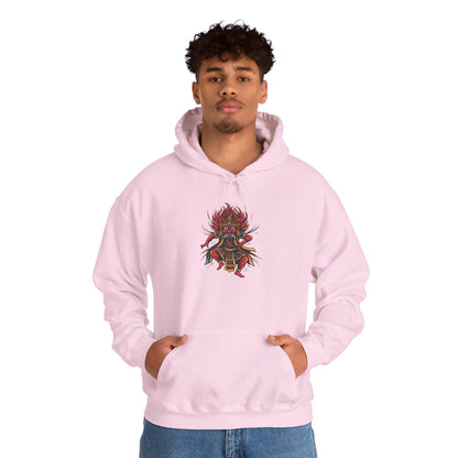 Demonic Oni Mask Hoodie — Japanese Demon Illustration Sweatshirt