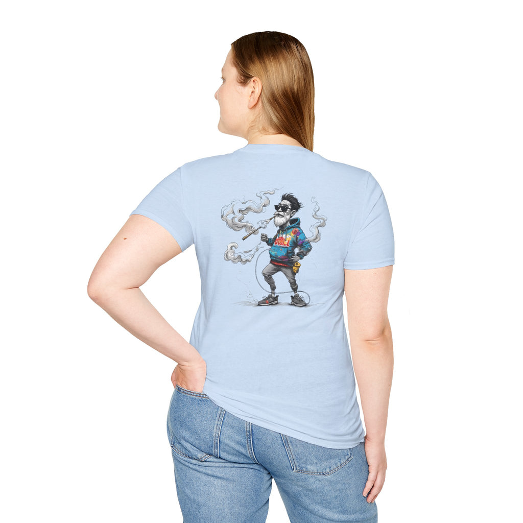 Cartoon T-Shirt – Funny Old Man Smoking Street Graphic Tee, Anti-Smoking Awareness Shirt