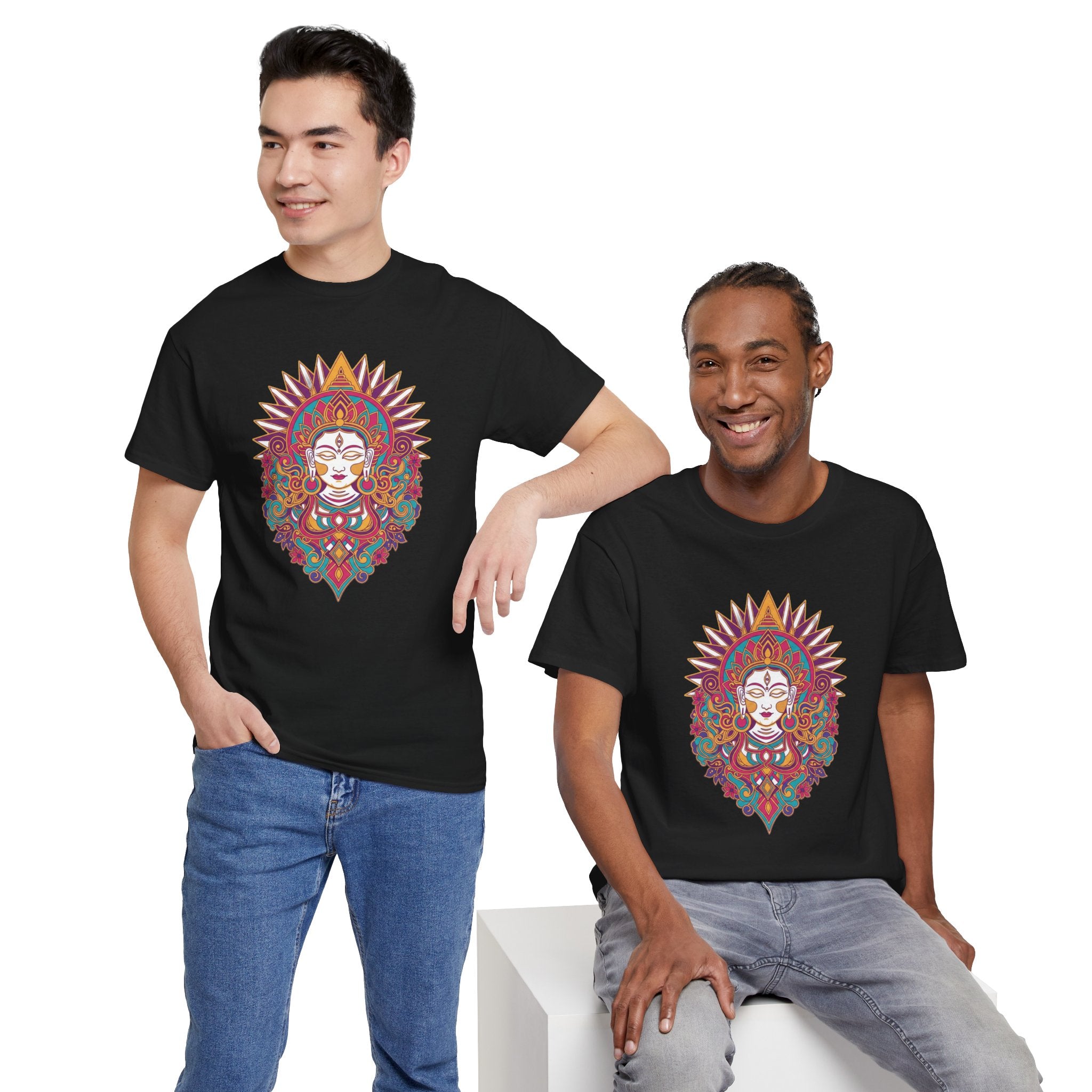 Spiritual Goddess Sun Mandala Tee — Colorful Boho Yoga T‑Shirt